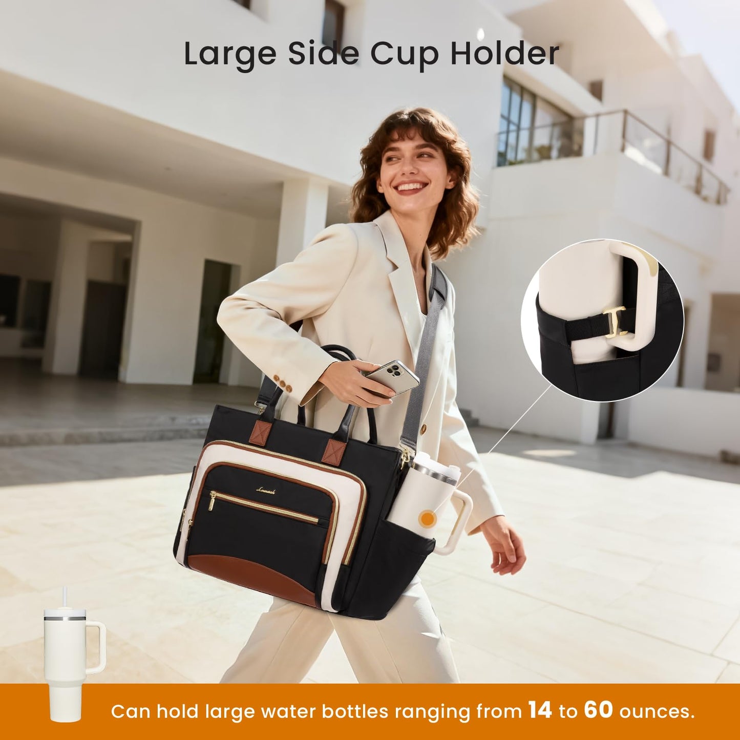 LOVEVOOK Teacher Tote Bag for Women,Laptop bag with Large Cup Holder,Work bag with Accordion File Organizer Pocket,Multi-Pockets Professional Nurse Bag,Handbag Purse for Work,College,Daily