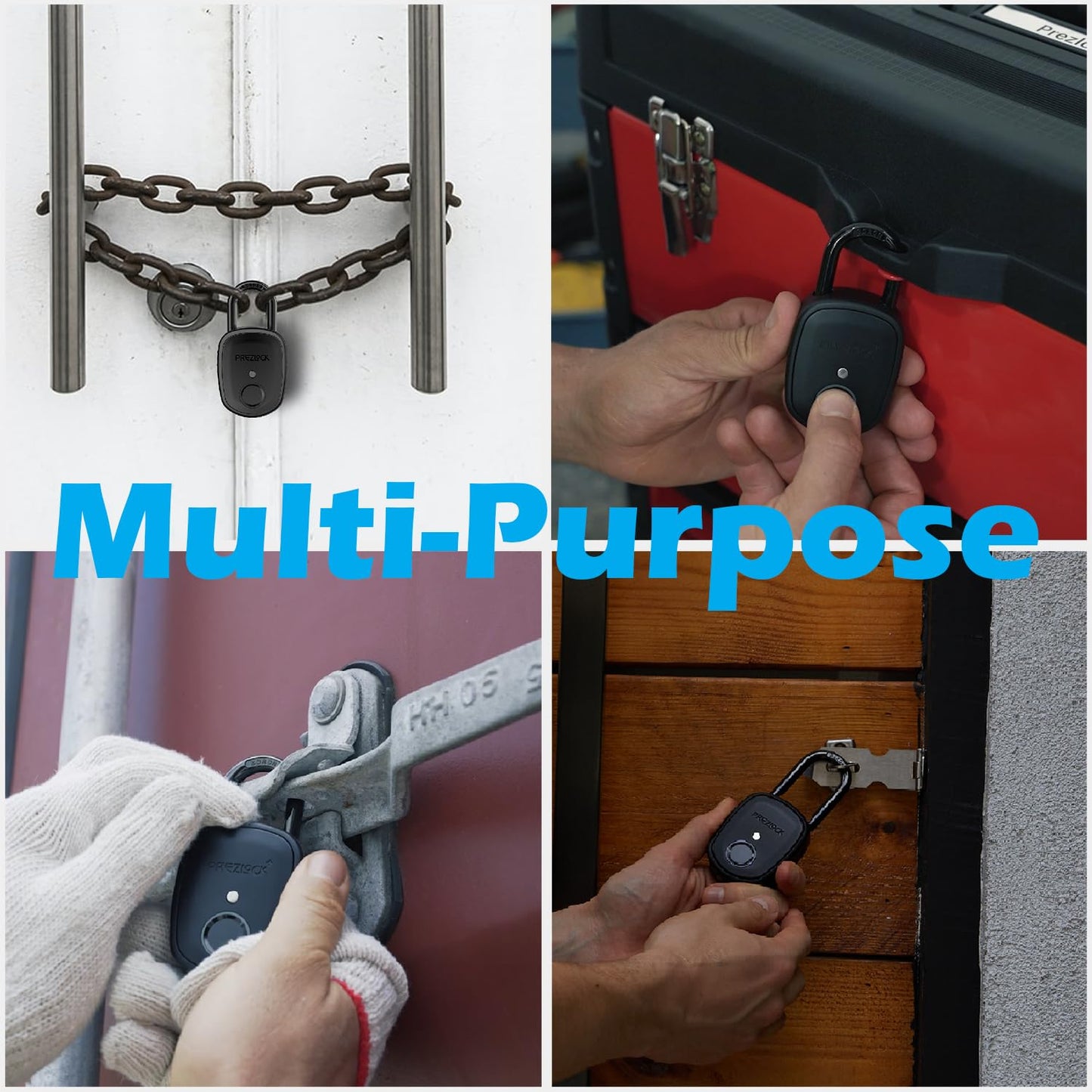 Prezlock Smart Fingerprint Padlock with Key, Biometric Padlock with APP, Suitable for Outdoor and Heavy Duty, IP65 Waterproof.