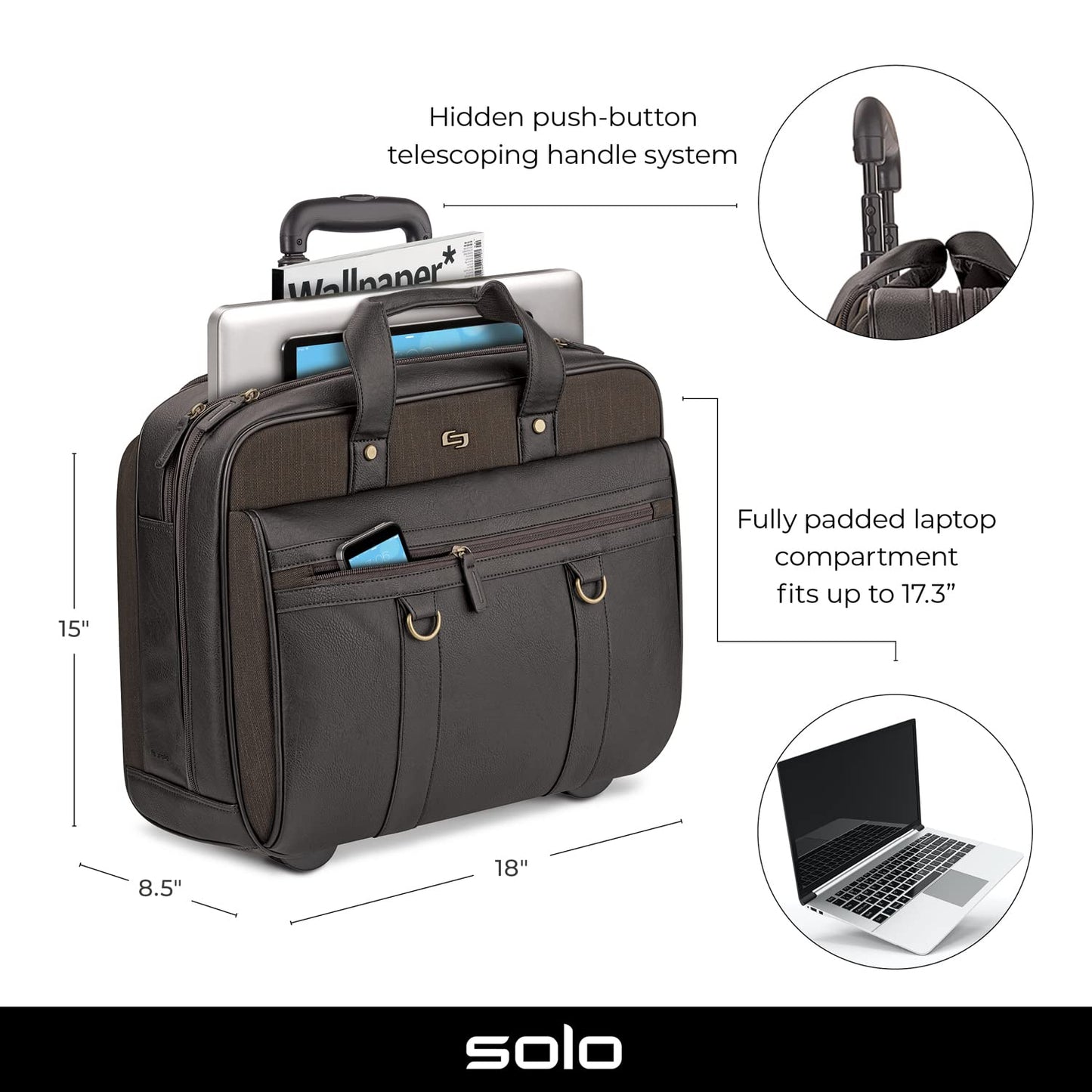 Solo MacDougal Rolling Laptop Bag, Espresso