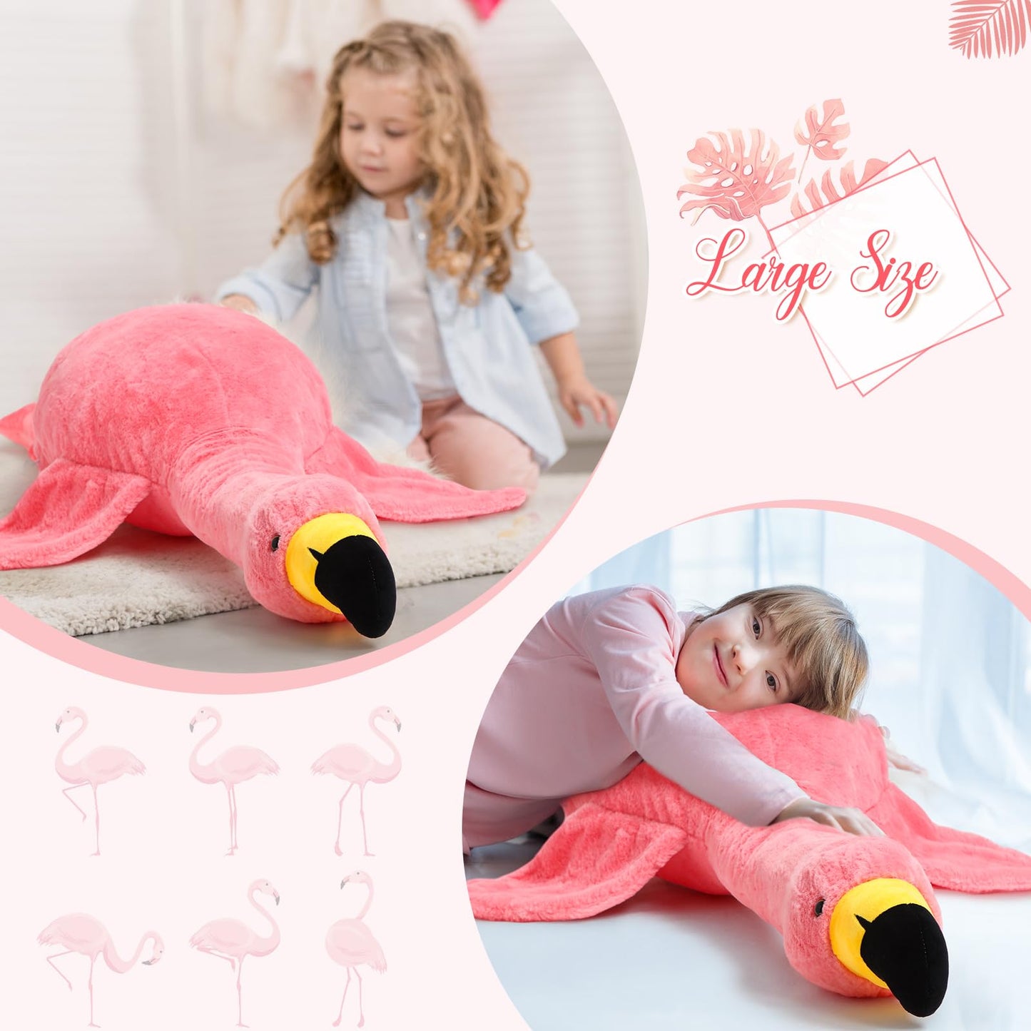 Hollowfly Large Flamingo Stuffed Animal, Giant Plush Toy Flamingo Pillow, Gift for Boys and Girls Birthday Christmas(63 Inch,Pink)