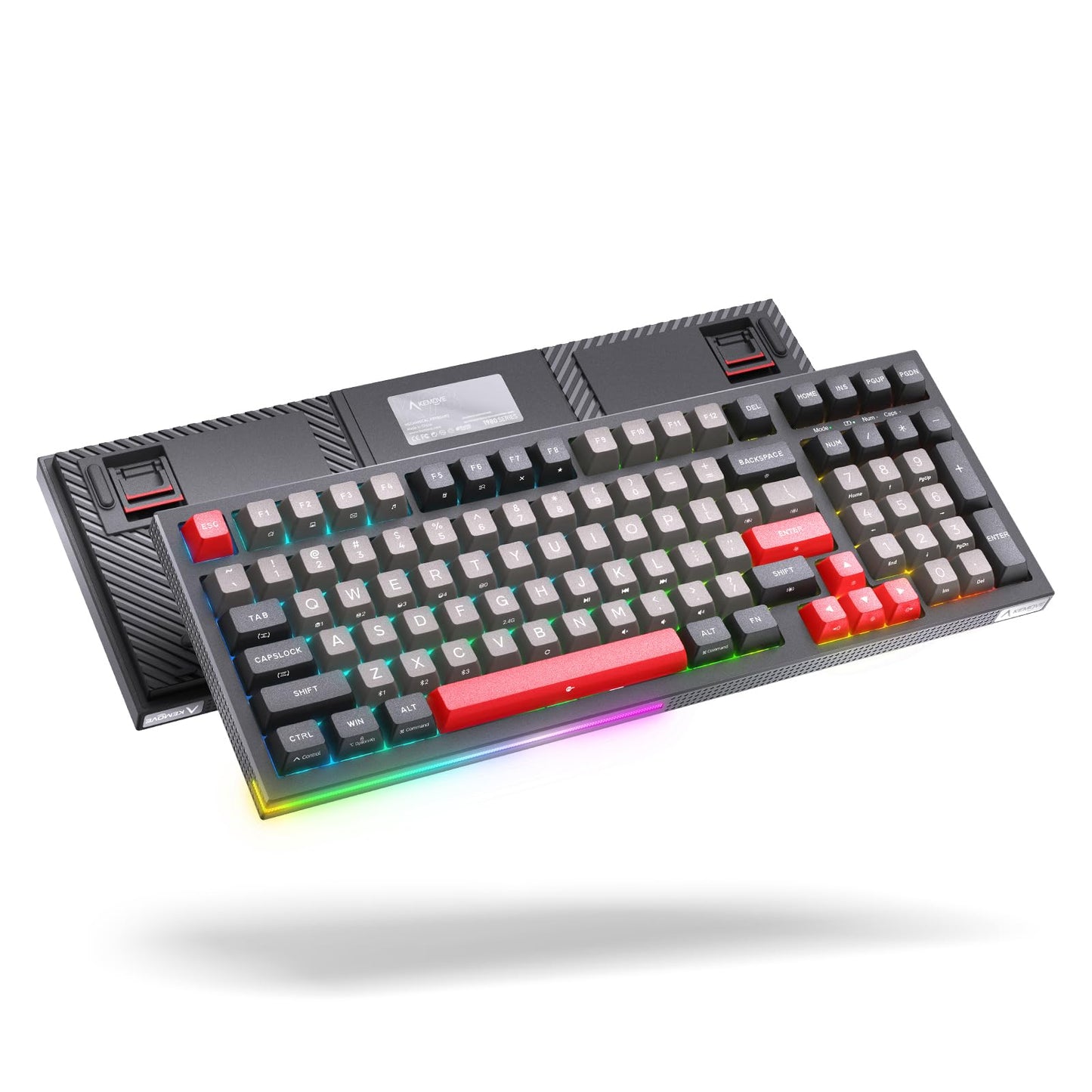 KEMOVE K98 Wireless Gaming Mechanical Keyboard with BT5.0/2.4G/Type-C,RGB Backlight,98 Keys Hot-Swappable,4000mAh Massive Battery,Software Support,Diamond Silence Red Switch