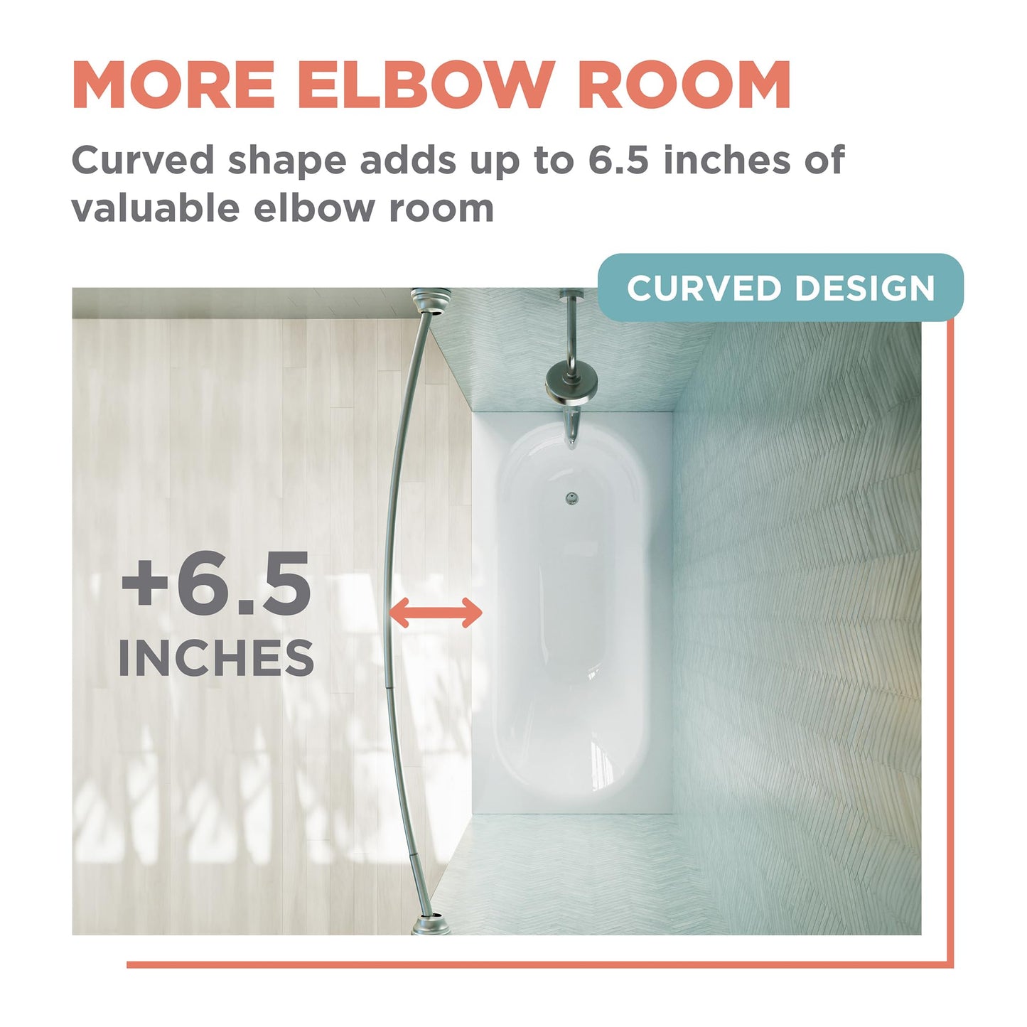 Zenna Home Rustproof Curved Shower Curtain Rod, No Drill Adjustable Curved Tension Shower Curtain Rod for Bathroom, Easy Install, Rounded for Extra Room and Comfort, 50 to 72 Inches, Satin Nickel