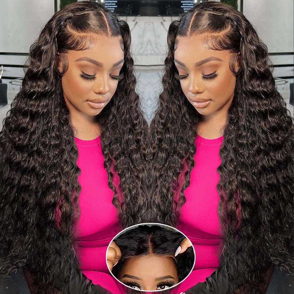 5x8 Glueless Wigs Human Hair Pre Plucked Pre Cut Deep Wave Glueless Wigs Human Hair 5x8 Hd Lace Closure Wigs Human Hair Curly Human Hair Wig 180% Density Wear And Go Glueless Wigs Human Hair (28inch)