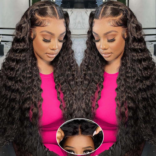 5x8 Glueless Wigs Human Hair Pre Plucked Pre Cut Deep Wave Glueless Wigs Human Hair 5x8 Hd Lace Closure Wigs Human Hair Curly Human Hair Wig 180% Density Wear And Go Glueless Wigs Human Hair (28inch)
