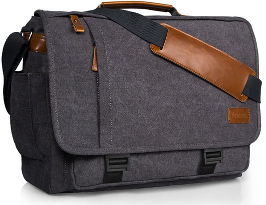 ESTARER Messenger Bag for Men 17-17.3 Inch Laptop Bag Water-resistant Canvas Computer Shoulder Bag Briefcase for Work College Travel, Grey