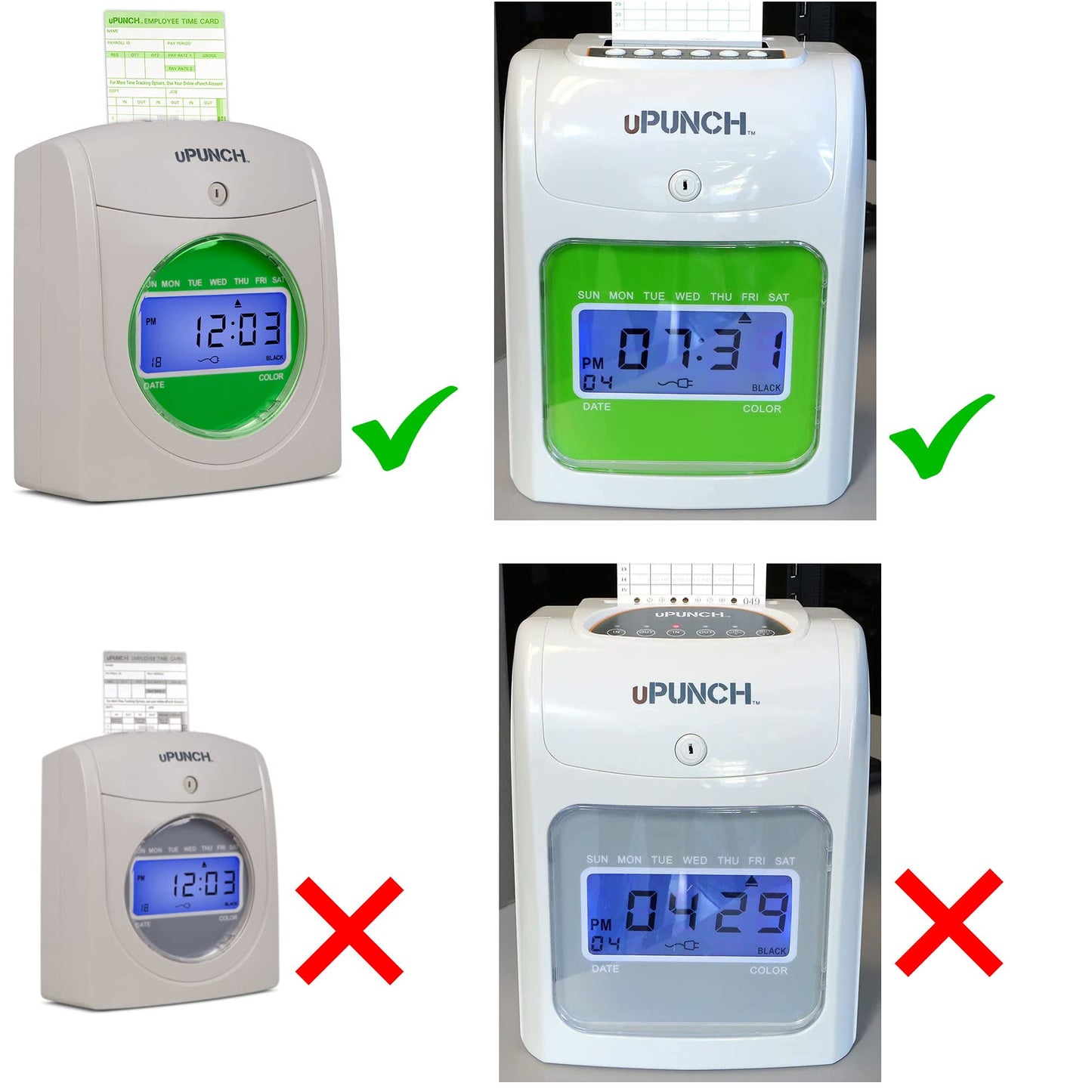 800 uPTC1000-1 Compatible Time Cards for Non-Calculating uPunch HN3000 AutoAlign Time Clock (fits HN1000, HN1500, HN3000, HN3500, HN3540, UB1000)