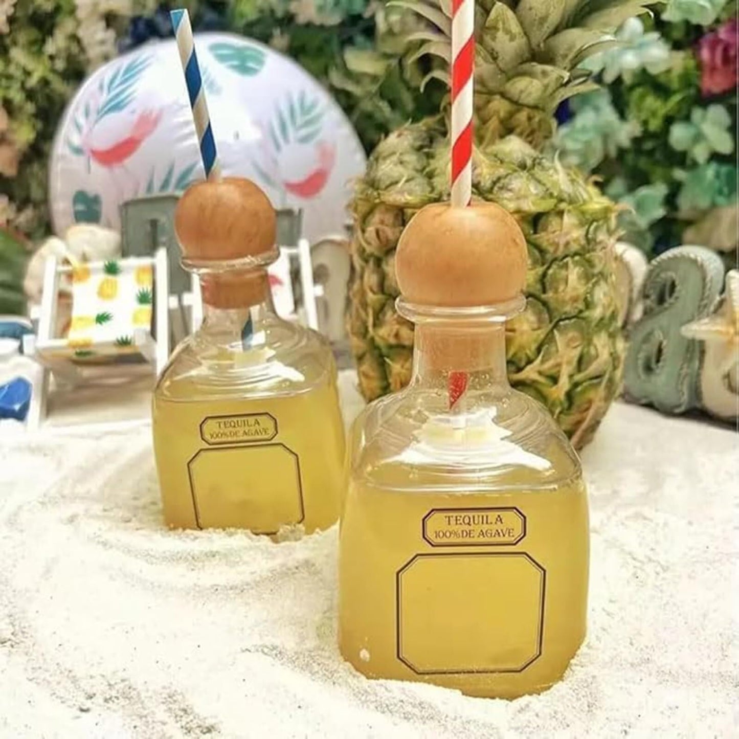 DEFACT Patron 375ml Reusable Cups with Straw, Acrylic Liquor Bottle Clear Cup with Hole Mini Empty Tequila Drinks Plastic Bottles for Champagne Wine Alcohol Party Favors Wedding