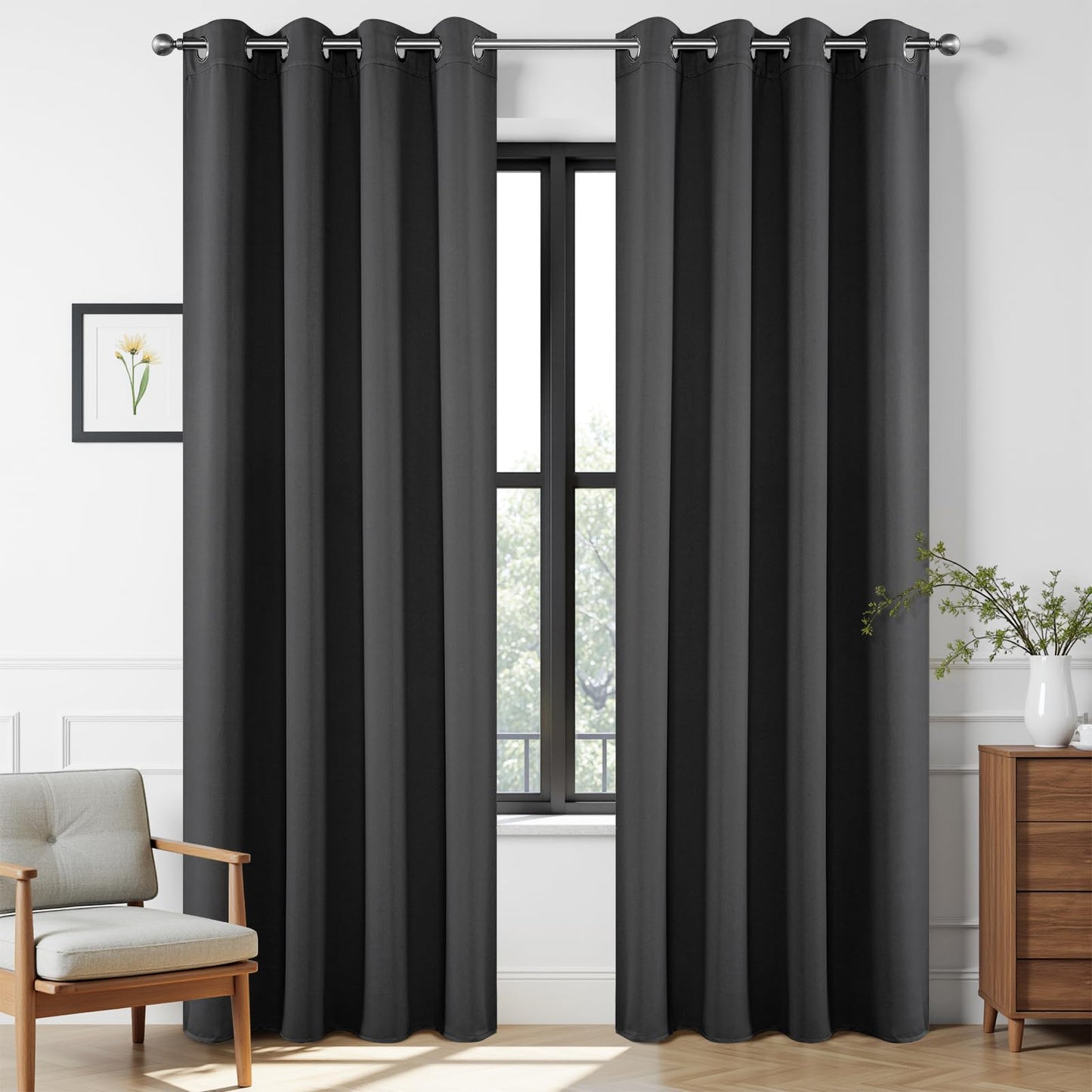 Joydeco Extra Long Curtains, Blackout Curtains 108 Inches Long 2 Panels Set, 108 Inch Curtains, Room Darkening Grommet Darpes for Living Room Bedroom Window (W52 x L108 Inch, Dark Grey)