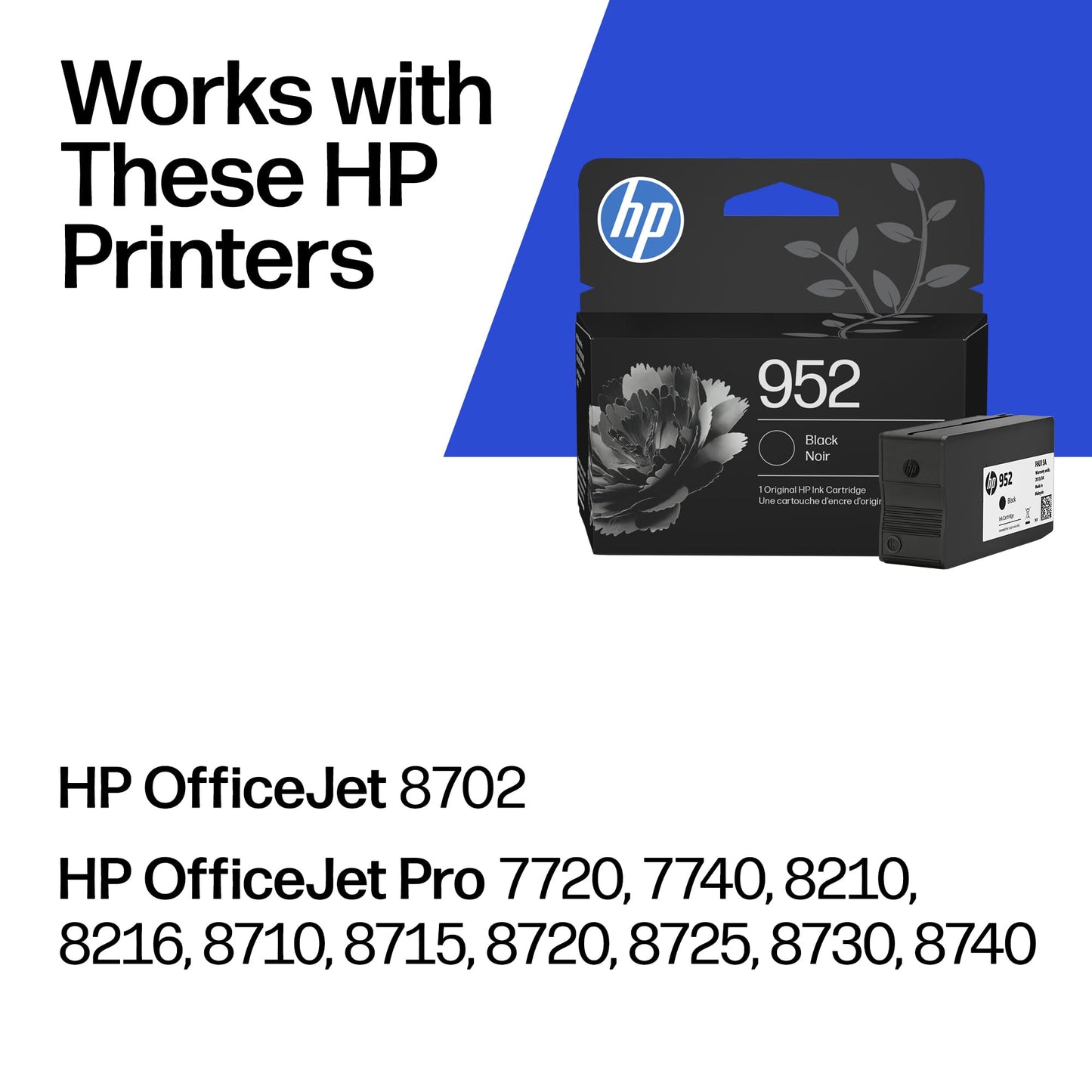 HP 952 Black Ink Cartridge Printers | Works with Printer Series: OfficeJet 8702, OfficeJet Pro 7720, 7740, 8210, 8710, 8720, 8730, 8740 | Eligible for Instant Ink | F6U15AN