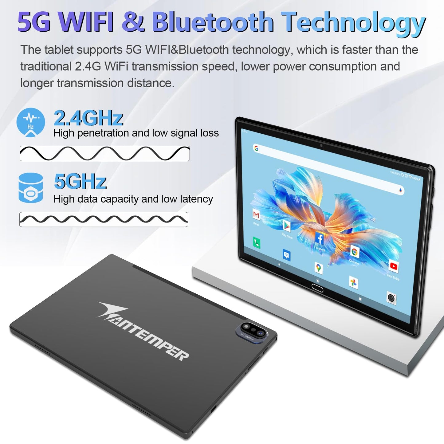2025 Latest Android 13 Tablet 10.1 Inch, 5G WiFi Tablets Mit 16GB RAM+128GB ROM(1TB TF),2 In 1 Tablet with keyboard Mouse Pen-Octa-Core2.0Ghz | 7000mAh | 1080FHD | 13MP Camera | WLAN GPS -Black