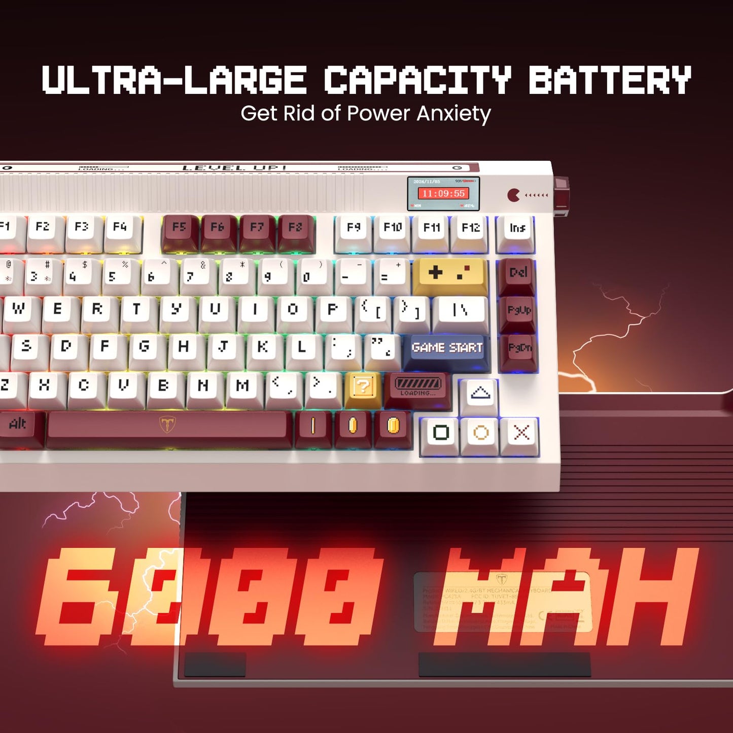 RisoPhy PC423 Wireless Creamy Keyboard with Screen & Knob, 75% 2.4G/Bluetooth/USB-C Gasket RGB Mechanical Keyboard, Hot Swappable, Five-Layer Padding & Pre-lubed Linear Switch, Retro Red and White