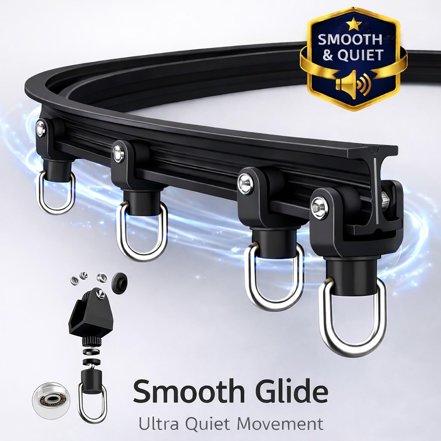 JILRON Room Divider Curtain Ceiling Curtain Track Set for Blackout and Privacy (Black Curtain + Black Track) 106" W x 84" L -1 Piece