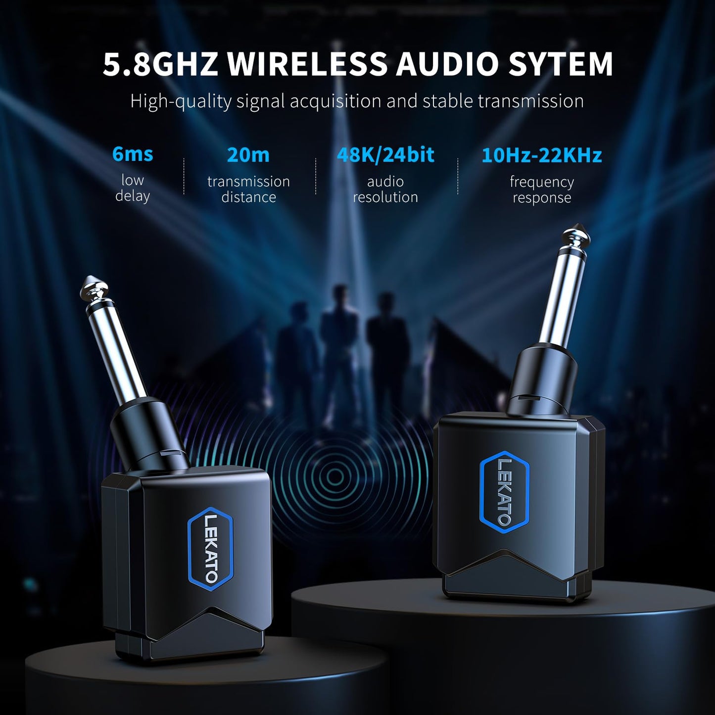 LEKATO Wireless Guitar System 5.8G Wireless Guitar Transmitter Receiver with Charging Box Rechargeable Audio Wireless Guitar Transmitter and Receiver with 4 Signal Channels for Electric Guitar Bass