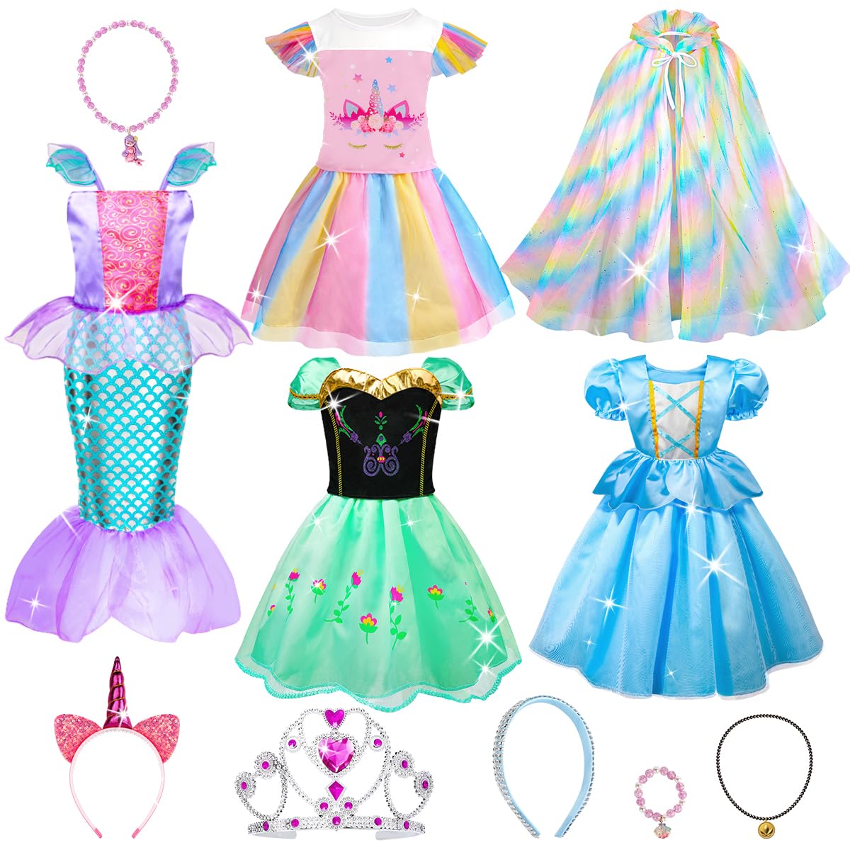 Meland Princess Dress Up for Girls - Dress Up Clothes for Little Girls with Cape, Princess Toys for Girls Age 3,4,5,6 Year Old, Christmas Birthday Gift for Toddler Girls Halloween Role Play