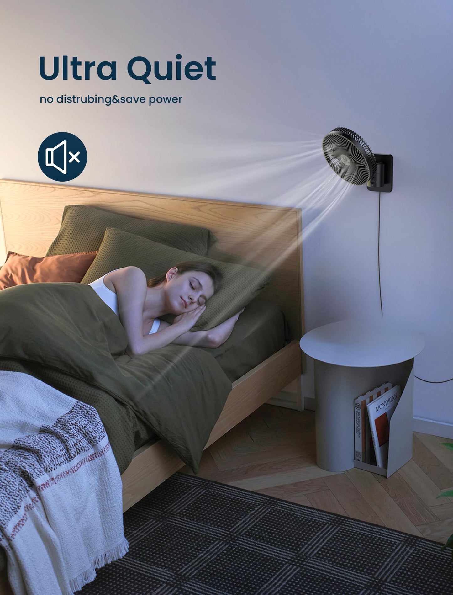 8.5-Inch Quiet Wall-Mounted Oscillation Fan with Remote & Timer, 4-Speed Adjustable for Small Bathrooms, Indoor Bedroom Cooling for RV, Adjustable Tilt, 5.92 ft Cord, Garage Cooling Fan for Home