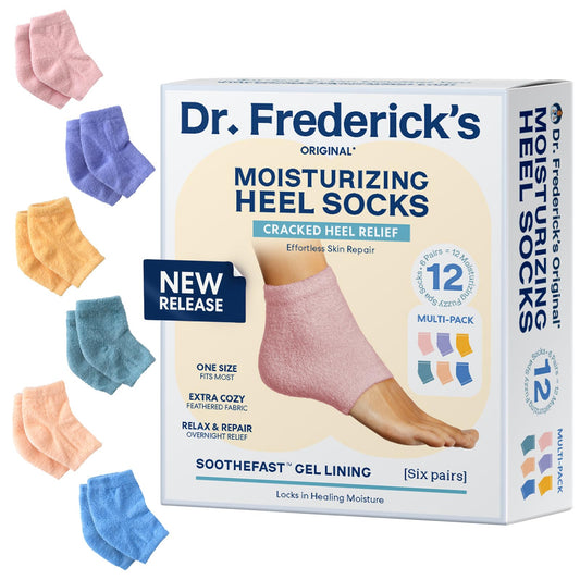 Dr. Frederick's Original Moisturizing Fuzzy Heel Socks - 6 Pairs - Cozy Gel-Lined Sleep Socks for Women & Men - Soothing Dry, Cracked Feet - Cracked Heel Repair - Heal Dry Heels - Variety Pack