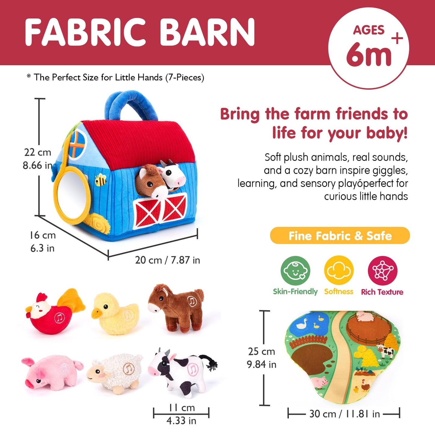 hahaland Baby Toys 6-12 Months - Surprise Barn with Stuffed Farm Animals with Real Sounds & Word Repeats, Mirror- Sensory Toy Montessori Toys for 6 Month Old Baby 1 Year Old Boy Girl