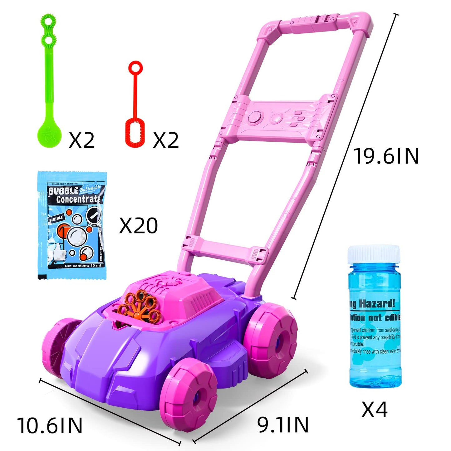 Bennol Pink and Purple Bubble Lawn Mower for Toddlers, Kids Automatic Bubble Blower Maker Machine, Outdoor Gardening Push Toys, Birthday Gifts for Preschool Baby Girls Boys