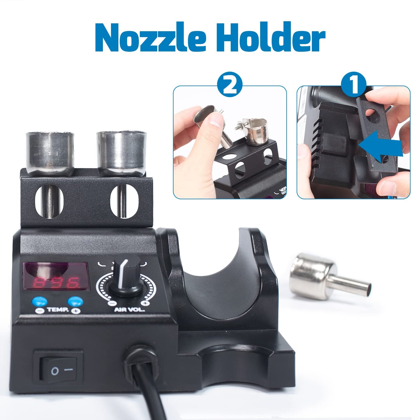 WEP 8858-V Hot Air Rework Station Kit with Compact Size, Integrated Nozzle Holder, 3 Nozzles, 2 Tweezers, Adjustable Temperature& Air Volume, PID Program, °C/°F Conversion and More