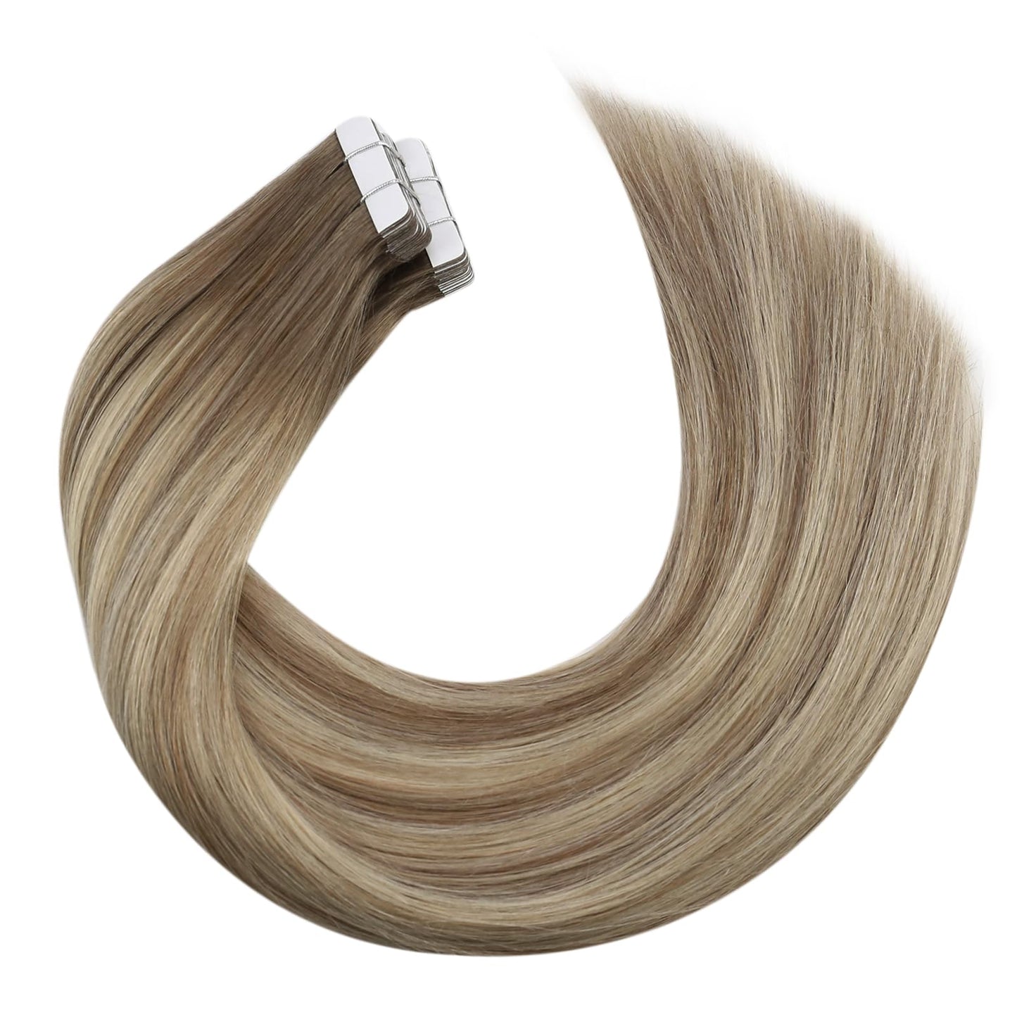 Moresoo Tape in Hair Extensions Human Hair Brown Real Hair Tape Hair Extensions Ombre Light Brown and Platinum Blonde Human Hair Extensions Tape in Fashion Seamless 18 Inch 20Pcs/50g #8/22/8