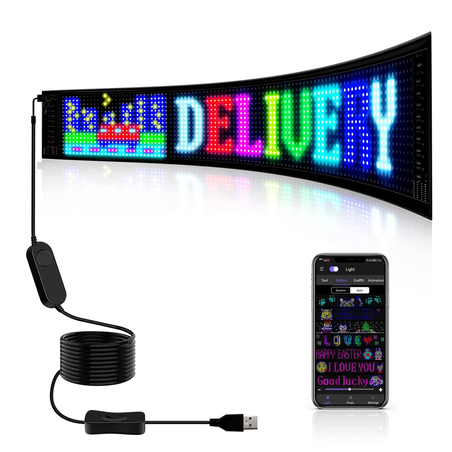 HOIOS LED Programmable Sign USB 5V LED Digital Sign Huge Bright Scrolling LED Sign for Store Car Window 23.22x4.72"