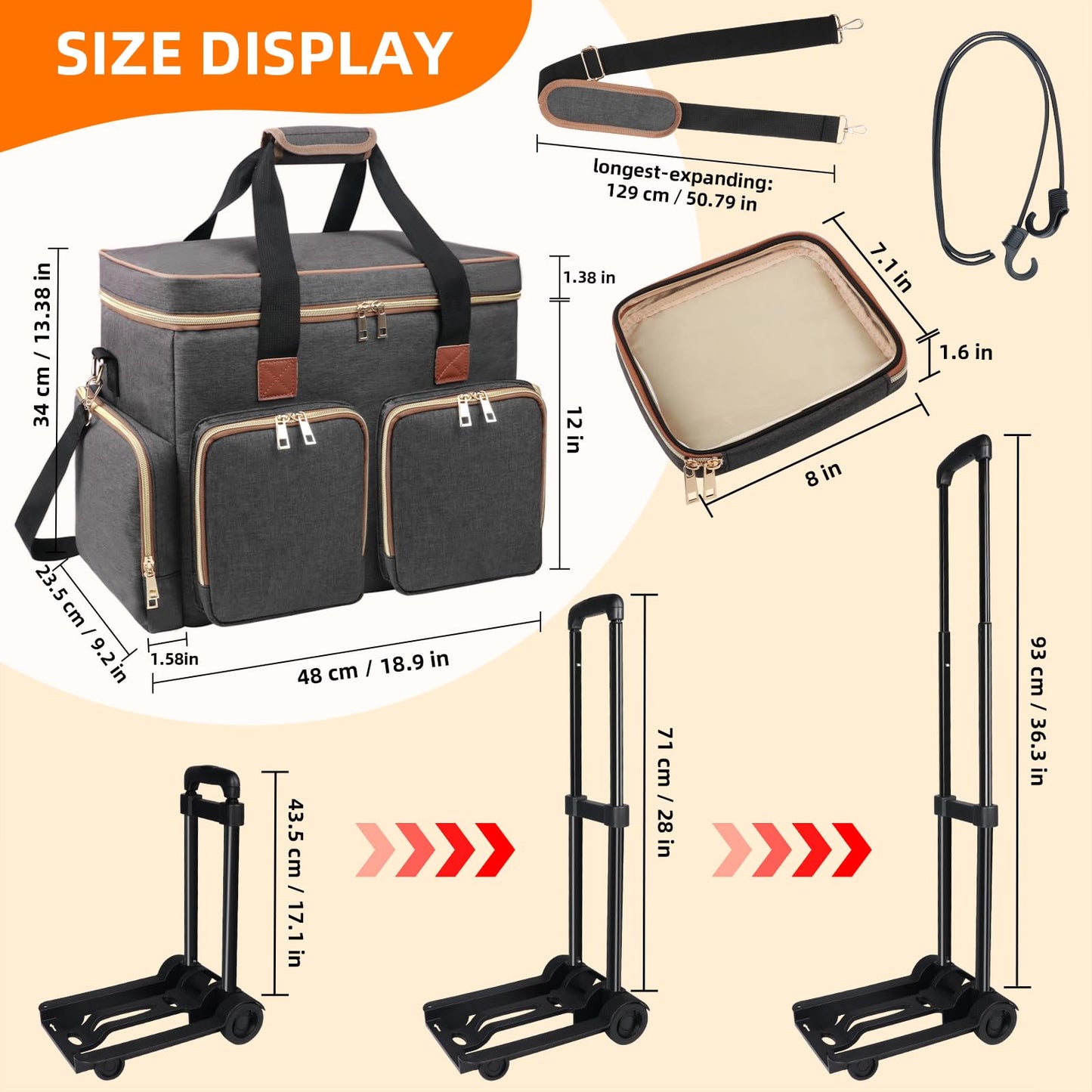Sambois Rolling Teacher Tote Bag with Detachable Trolley, Wheeled Teacher Bag with Padded Laptop Compartment for up to 15.6 Inch, Multifunctional Rolling Briefcase for Teaching& Office (Elegant Gray)