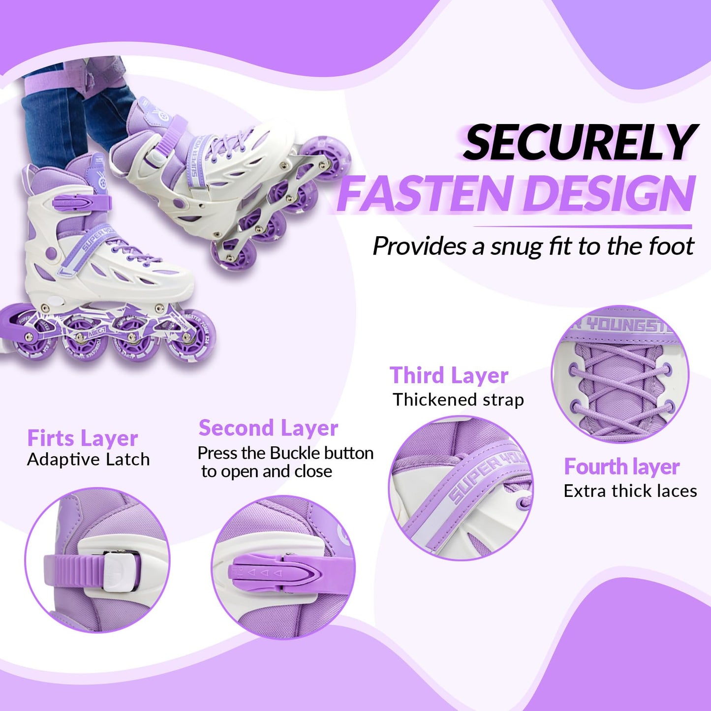 SUPER YOUNGSTER Adjustable Inline Skates for Boys Girls Ages 4-12 with Light Up Wheels, Roller Skates Blades for Youth Kids Indoor & Outdoor Beginners
