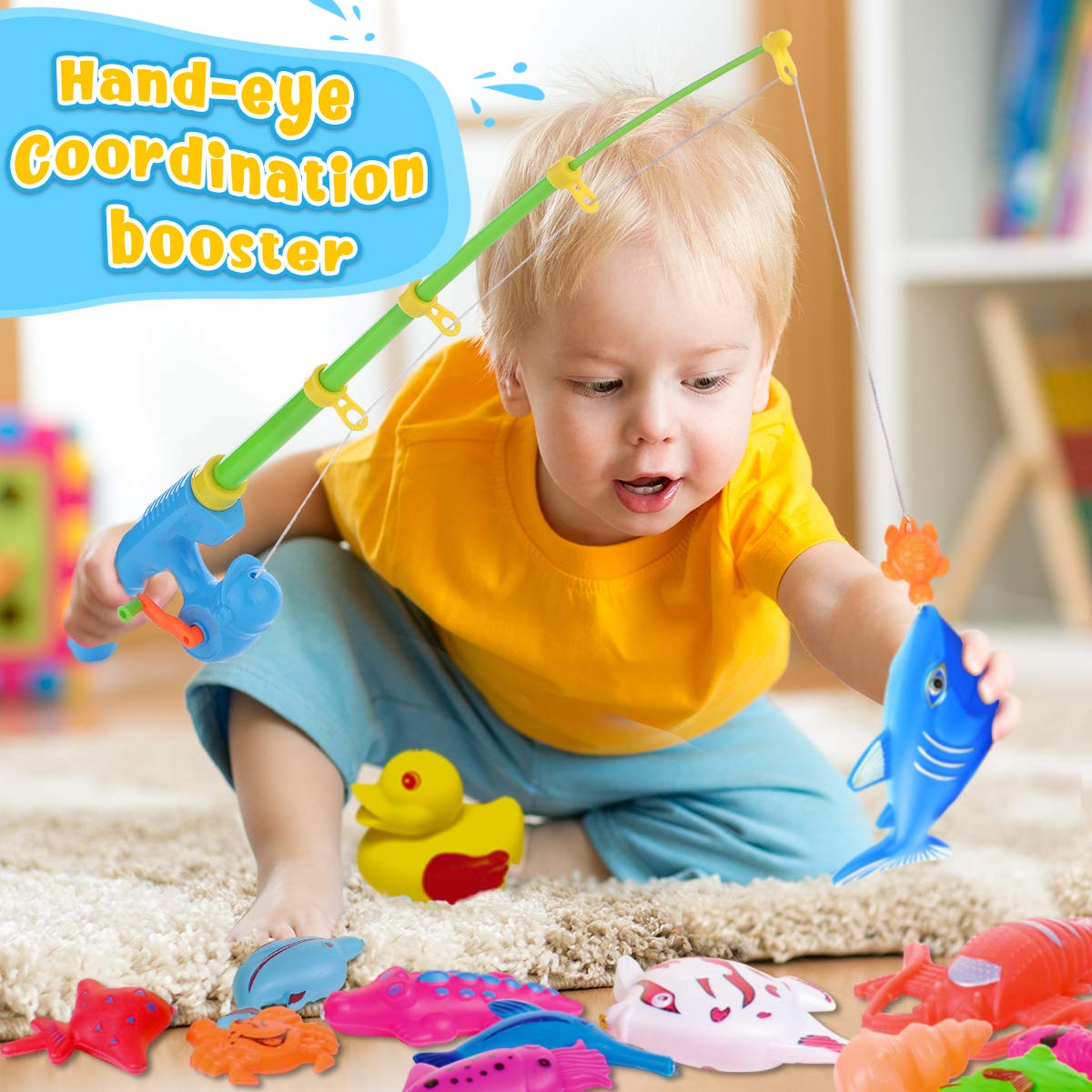 Goody King Fishing Toys for Kids Ages 3+ Pool Fishing Toys Magnetic Games - Bathtub Outdoor Indoor Water Table Fish Kids Toy Pole Rod Net 4 Players Carnival Party Water Table Toy Gift Age 3-5 6 4-8