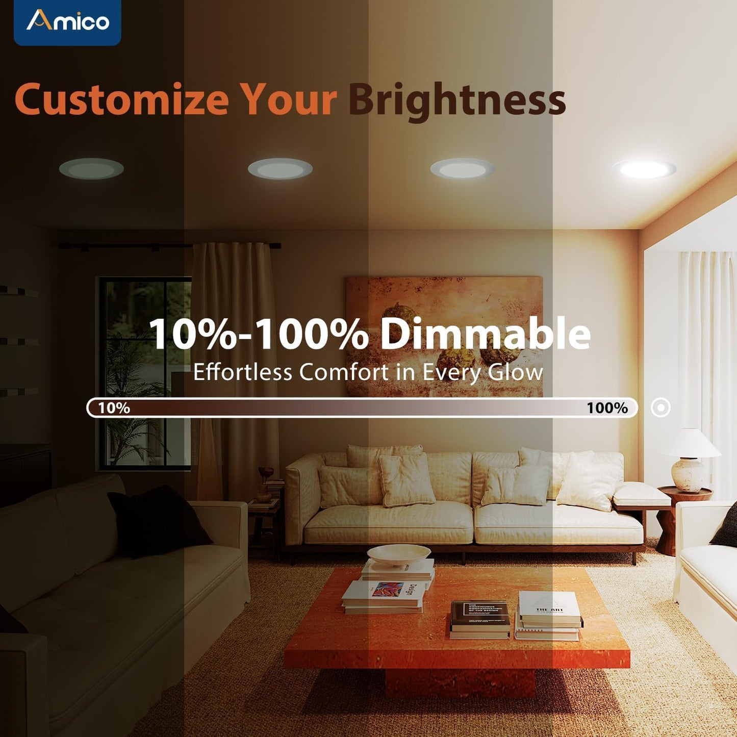 Amico 5/6 inch 3CCT LED Recessed Lighting 12 Pack, Dimmable, Damp Rated, 12.5W=100W, 950LM Can Lights with Baffle Trim, 3000K/4000K/5000K Selectable, Retrofit Installation - ETL & FCC Certified