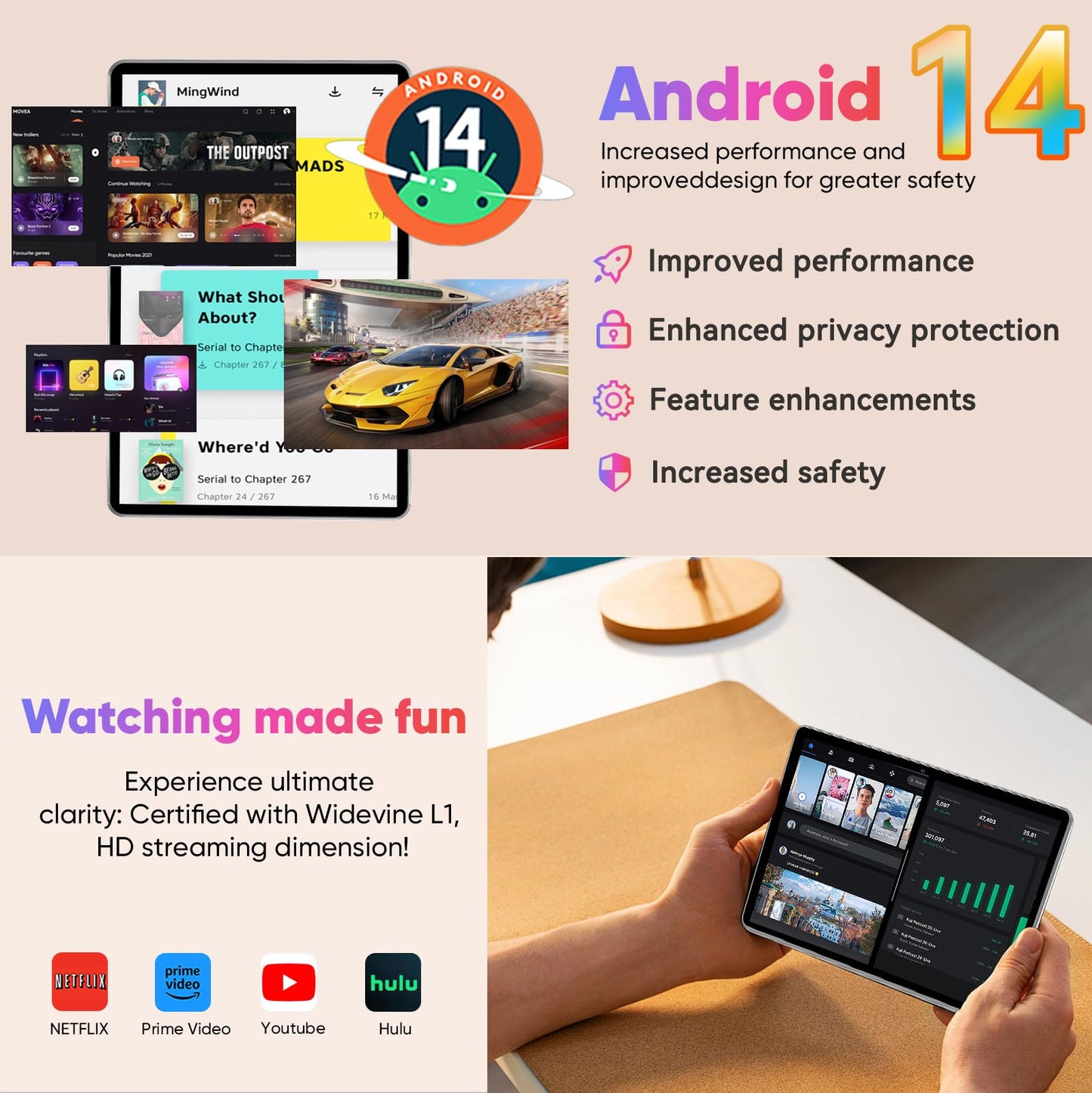 10 inch Android 14 Tablet, 6GB RAM 64GB ROM 1TB Expand, 2 in 1 Tablets with Keyboard, Case, Mouse, Stylus, 1280x800 IPS Touch Screen, WiFi 5, Bluetooth, Dual Camera, Tablet PC