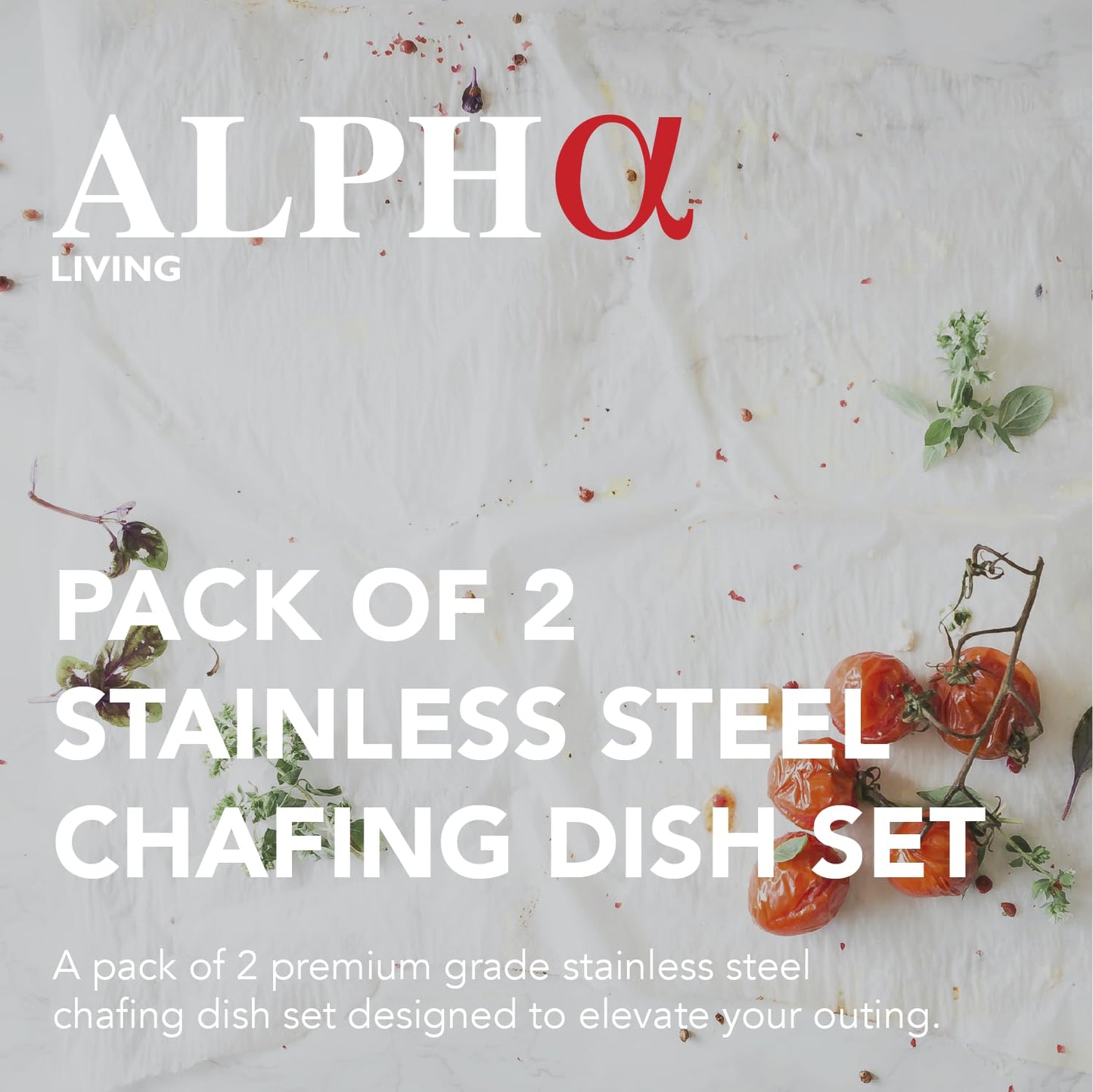 ALPHA LIVING 70012-Gray 2 Pack 8QT Chafing Dish High Grade Stainless Steel Chafer Complete Set, 8 Qt, Alpine Gray Handle