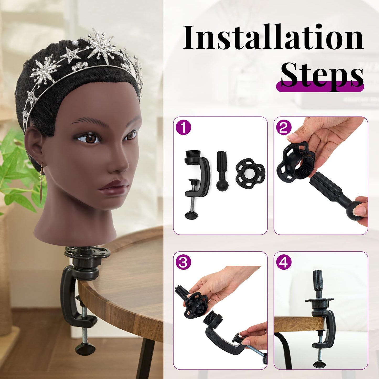 20 Inch Mannequin Head Human Hair with Stand,Real Hair Mannequin Head for Braiding,Cosmetology Manikin Doll Head for Styling with Mannequin Head Stand Table Clamp Hair Braiding Set
