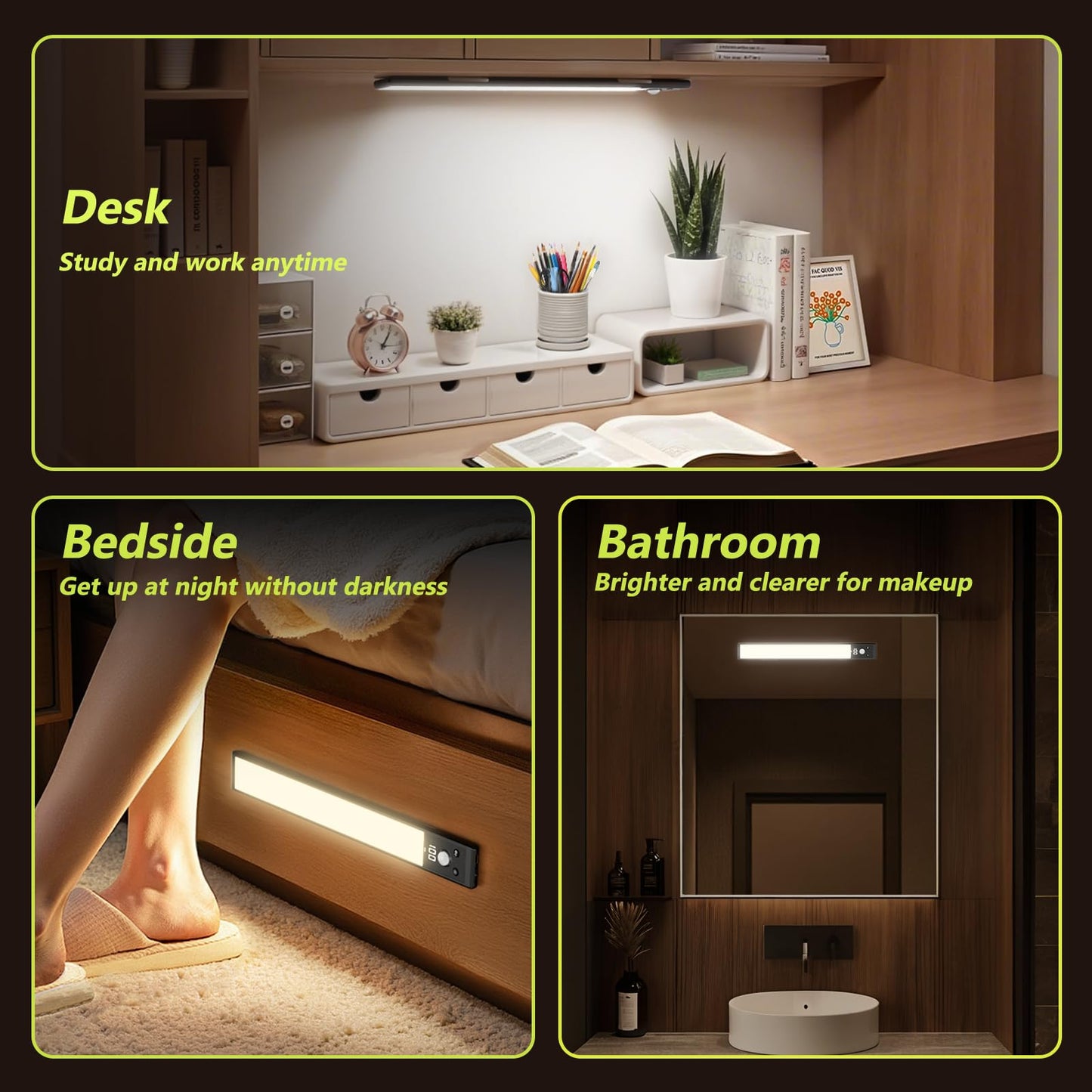Mpotmiy 6 Pack 10" Under Cabinet Lights with Digital Display,52 LED Rechargeable Motion Sensor Light Indoor,3 Color Temperatures, Magnetic Dimmable Closet Lights, Under Counter Light for Kitchen