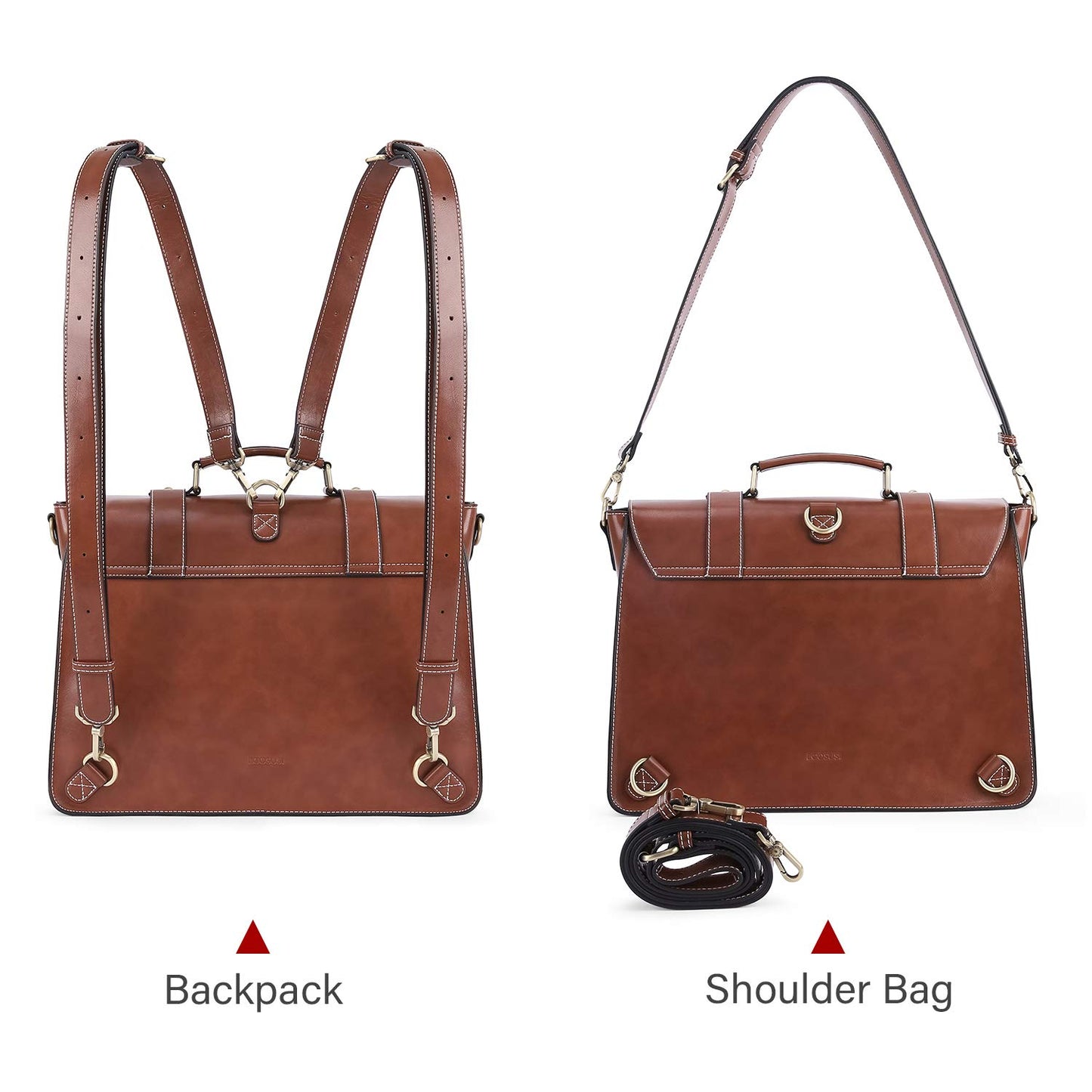 ECOSUSI Backpack for Women Briefcase Messenger Laptop Bag Vegan Leather Satchel Work Bags Fits 15.6 inch Laptops, Coffee