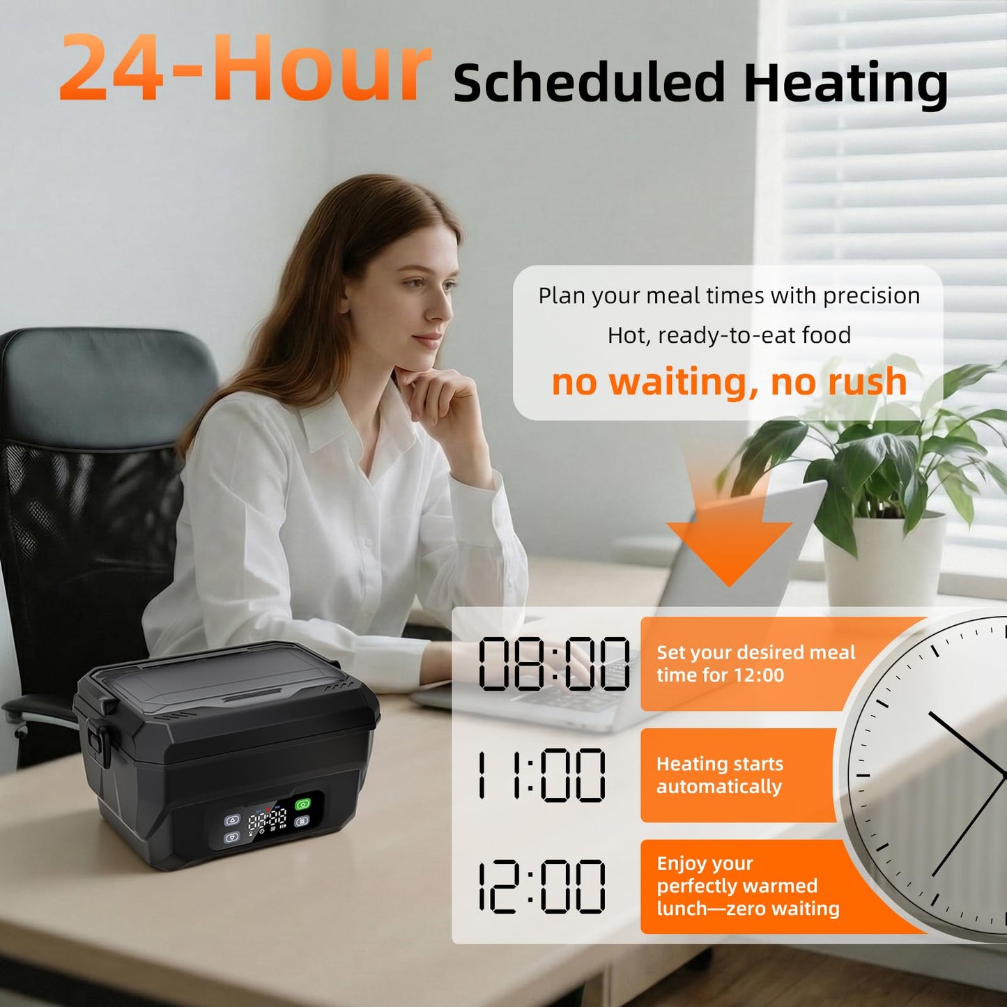 100W Cordless Heated Lunch Box, 45W Fast Charging＆22000mAh Rechargeable Electric Lunch Box for Adults - 6.5 Cups Portable Food Warmer with 24H Scheduled Heating, for Work, Office, Outdoor(Black)