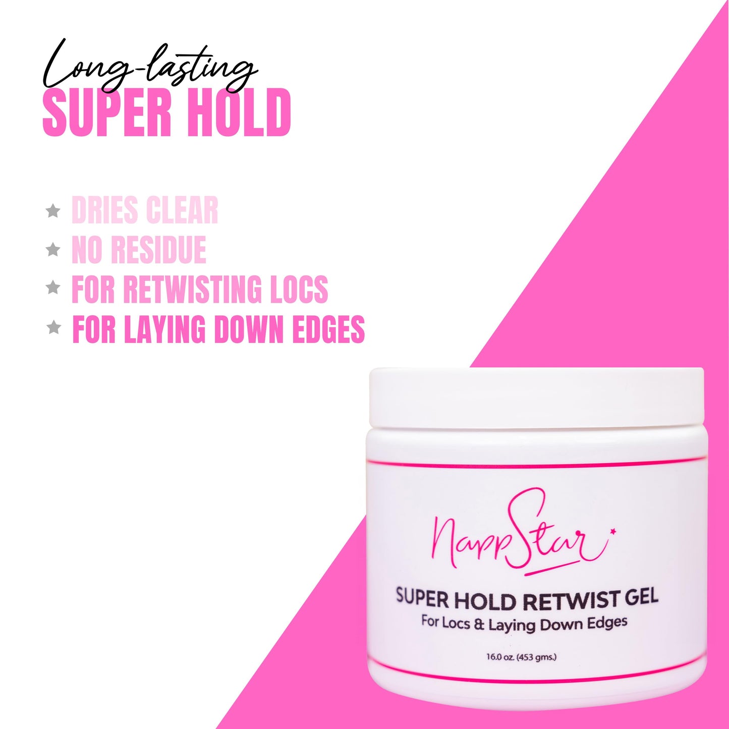 NappStar Super Hold Retwist Gel, Strong Hold for Locs and Edges, Non-Flaking, 16 Fl Oz