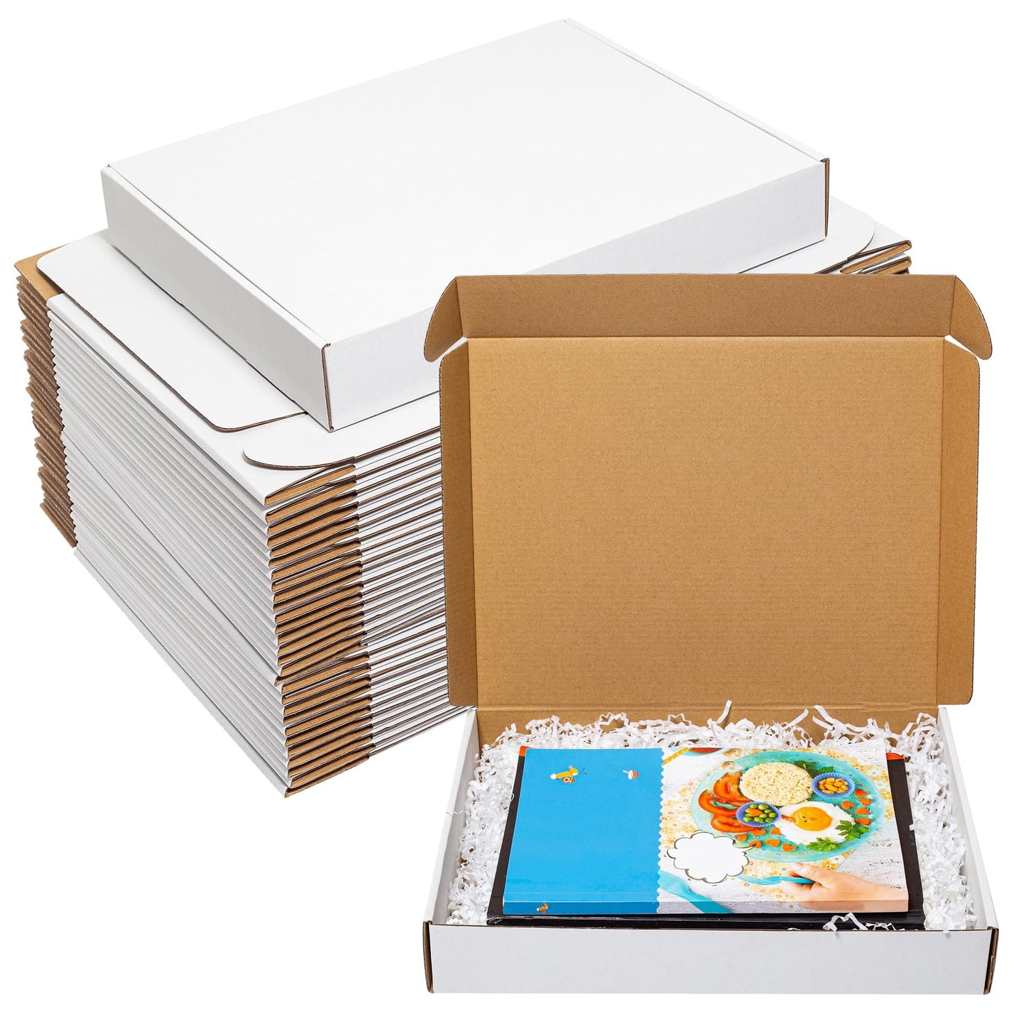 Wowxyz White Shipping Boxes 13x10x2" 30 Pack - Corrugated Cardboard Box Mailers for Small Business, Literature Mailer Packaging Supplies