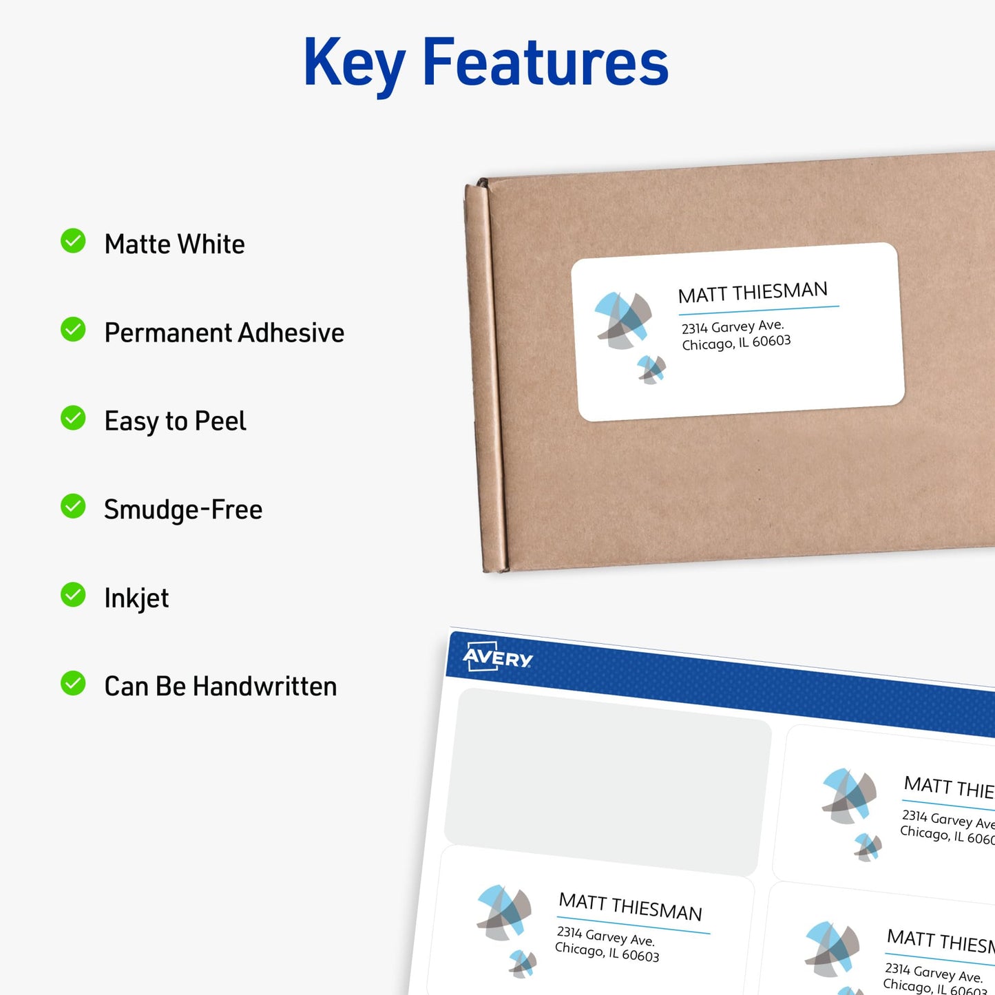 Avery Printable Shipping Labels, Sure Feed Technology, 2" x 4" Customizable Stickers, White, 1,000 Blank Mailing Labels, Great for Mailing, Shipping, and More (8463)
