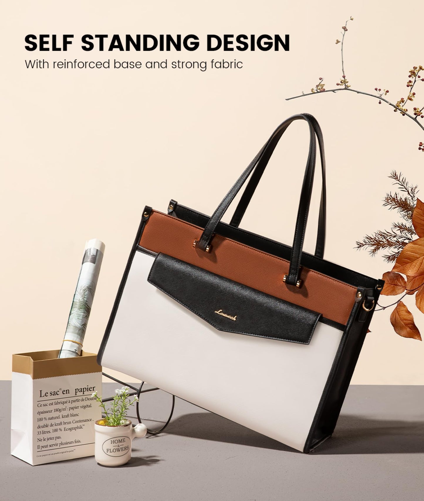 LOVEVOOK Laptop Bag for Women, 15.6 inch Laptop Tote Bag 2-in-1 Professional Work Bag Business Briefcase with Clutch Purse, Waterproof Leather Computer Handbag Shoulder Bag for Teacher Office Travel