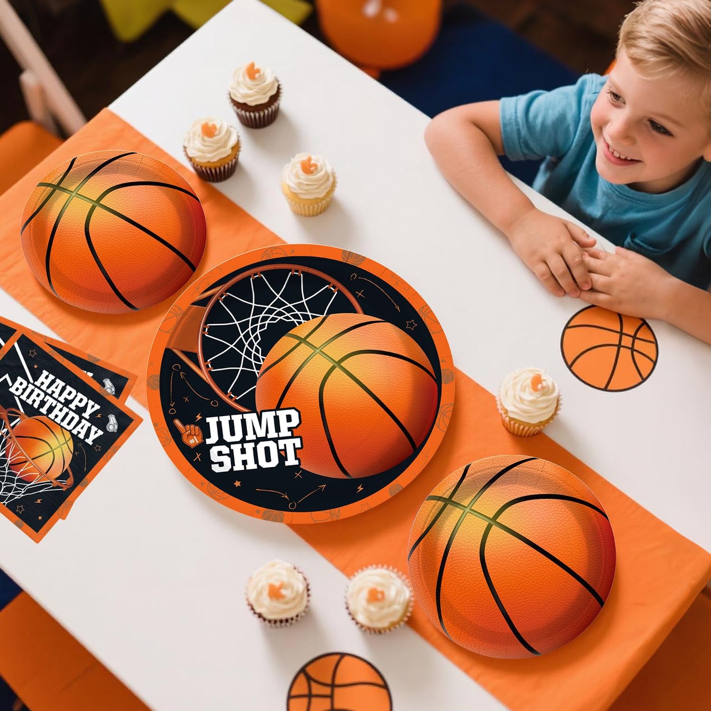 Fexivo 241pcs Basketball Party Decorations, All-in-one Party Set with 20 Serves Disposable Plates, Banner, 2 Tablecloths, Backdrop for Basketball Birthday Party Decorations
