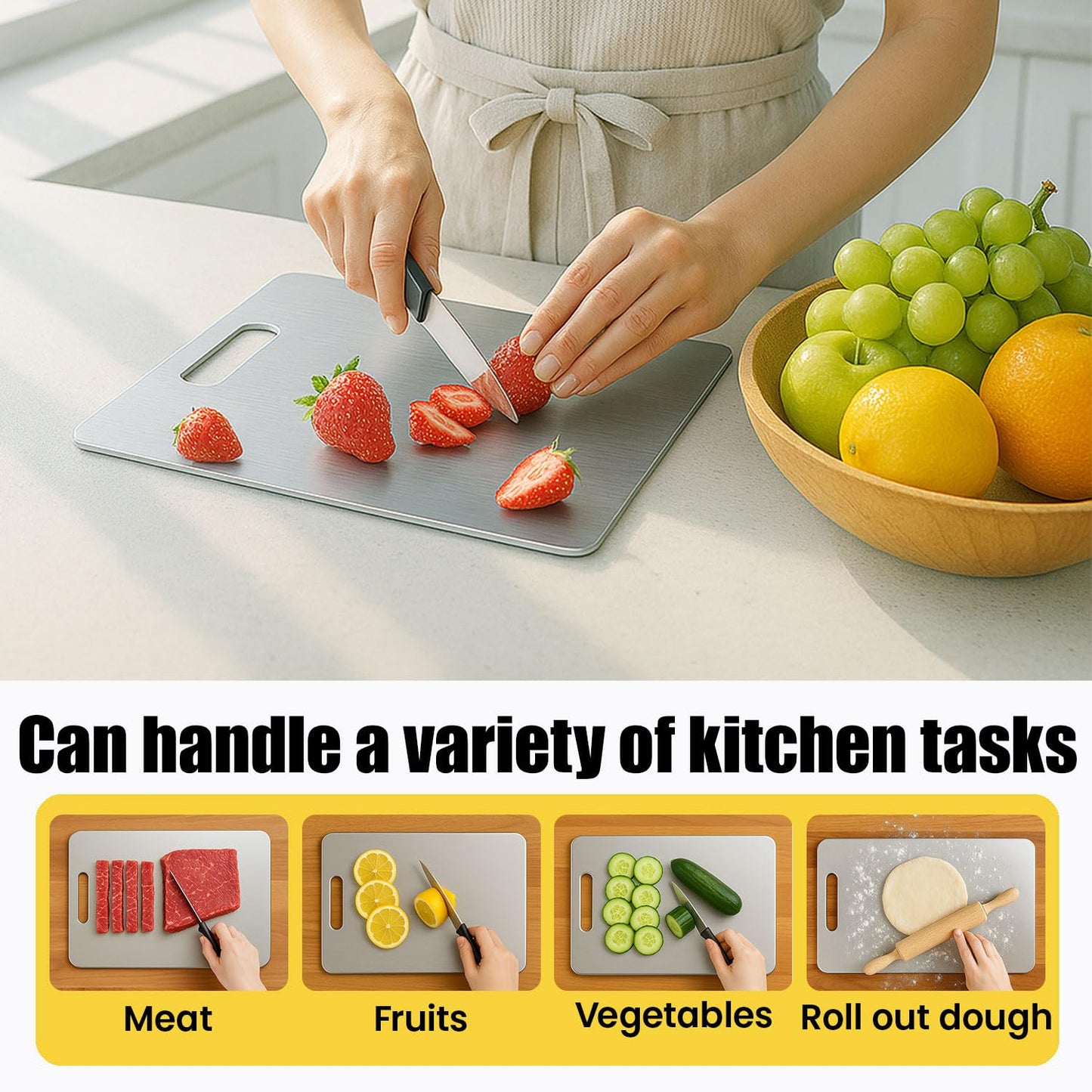 Titanium Cutting Board Set of 3, 100% Pure Titanium Chopping Board for Kitchen, Hygiene & Durability Double Sided Cutting Board, Non toxic 3Pcs Chopping Board, Dishwasher Safe (S+M+L)