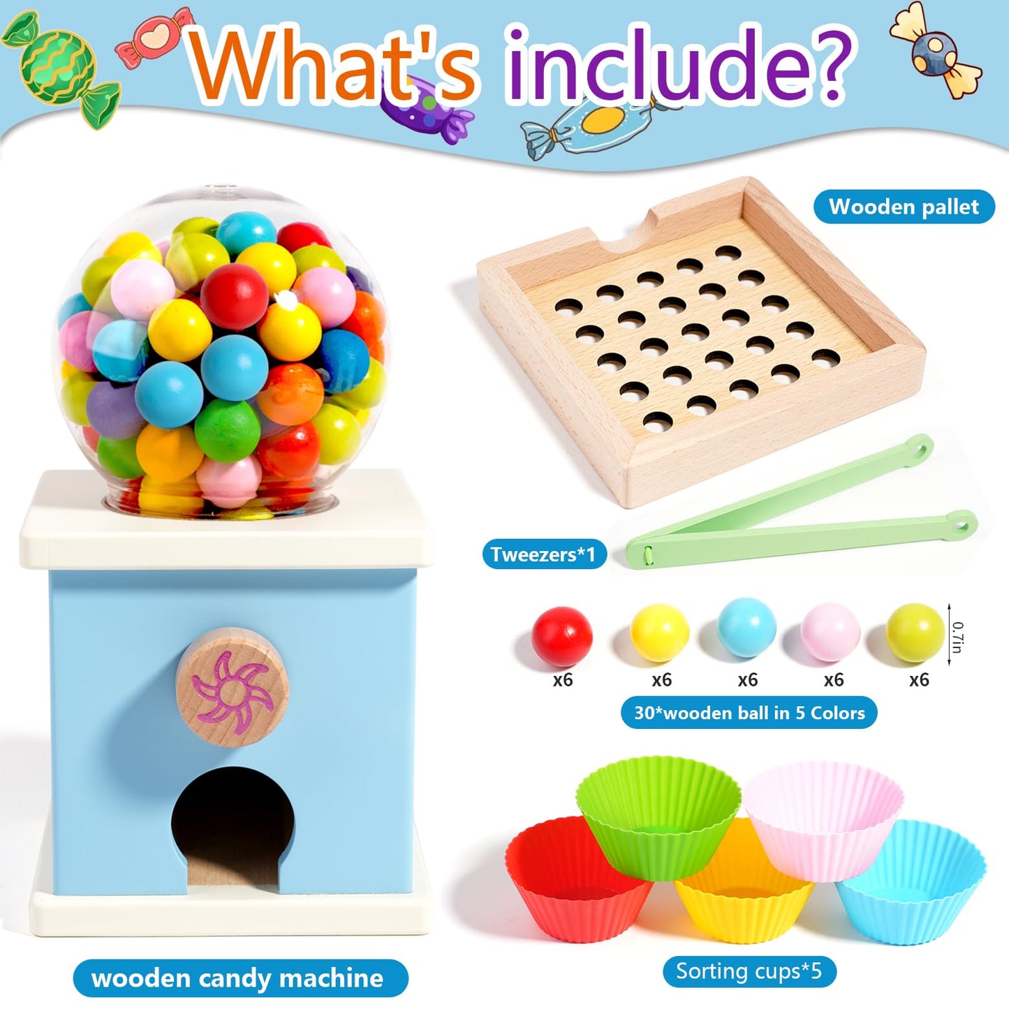 QimuMku 9.6 Inch Wooden Chewing Gum Machine for 3 4 5 Year Old Kids Sensory Toys for 4-8 Year Old Kids Preschool Learning Toys for 4-8 Years Old Kids