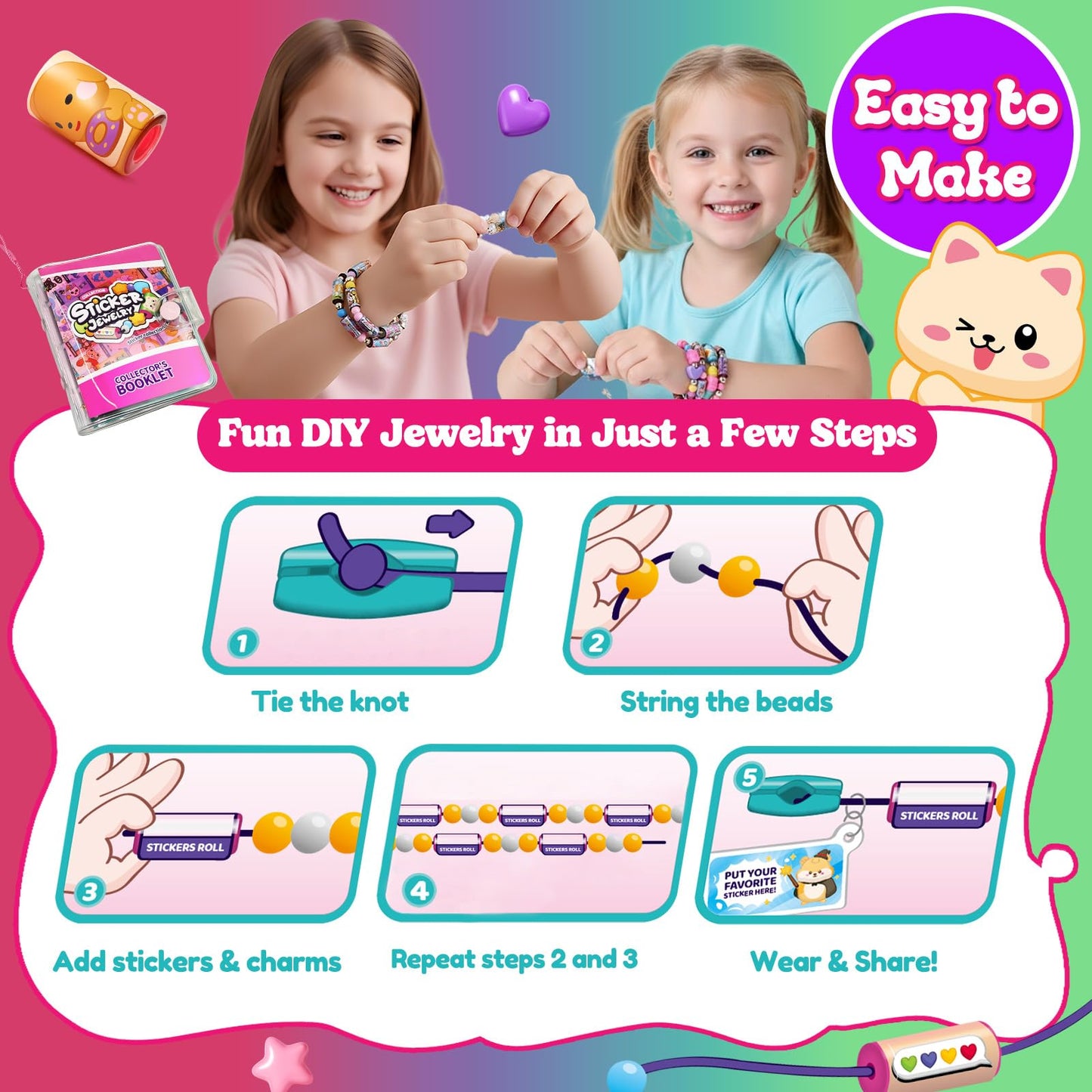 Sticker Bracelet Set | Includes 80 Mini Stickers & 2 Mystery Rolls | Over 1000 Collectible Designs | Wearable Toy for Kids