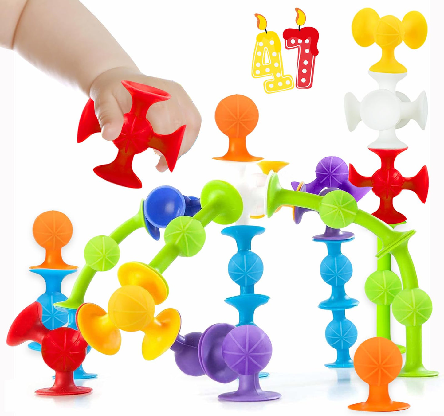 Suction Bath Toys for Baby, 47 Piece Starter Set Suction Cup Toys Preschool Sensory Fidget Toys for Toddlers 1-3 4-8 | No Hole Bath Toy | BPA Free Bath Toys (Large Size)