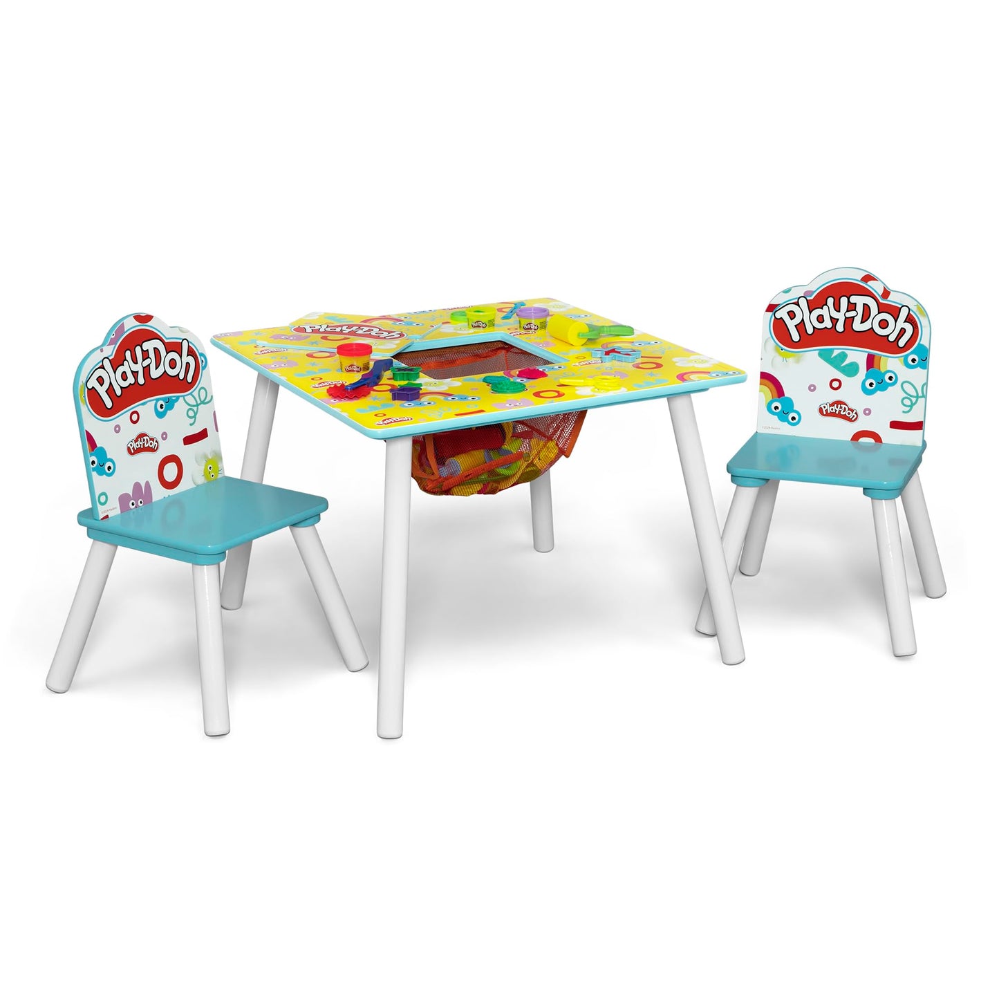 Delta Children- Play Doh Table and 2 Chair Set – Includes 10-Pack of Assorted 1oz Play Doh Cans and 51 Accessories