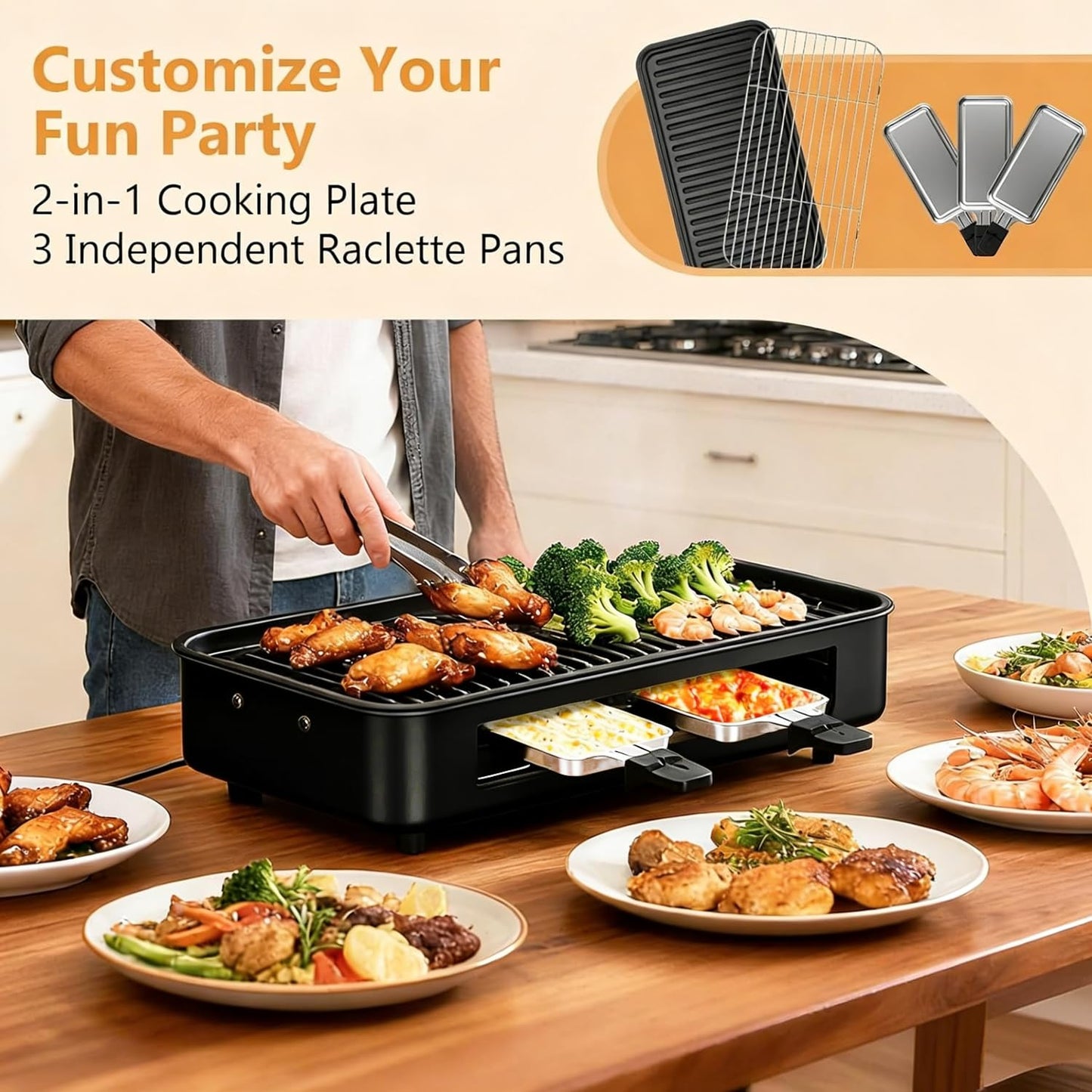 Electric Indoor Grill 1700W, 2 in 1 Smokeless Indoor Grill for Kitchen with Non-stick Removable Grill & Griddle Plate,Temperature Control Korean BBQ Grill with 3 Cheese Pans Dishwasher Safe
