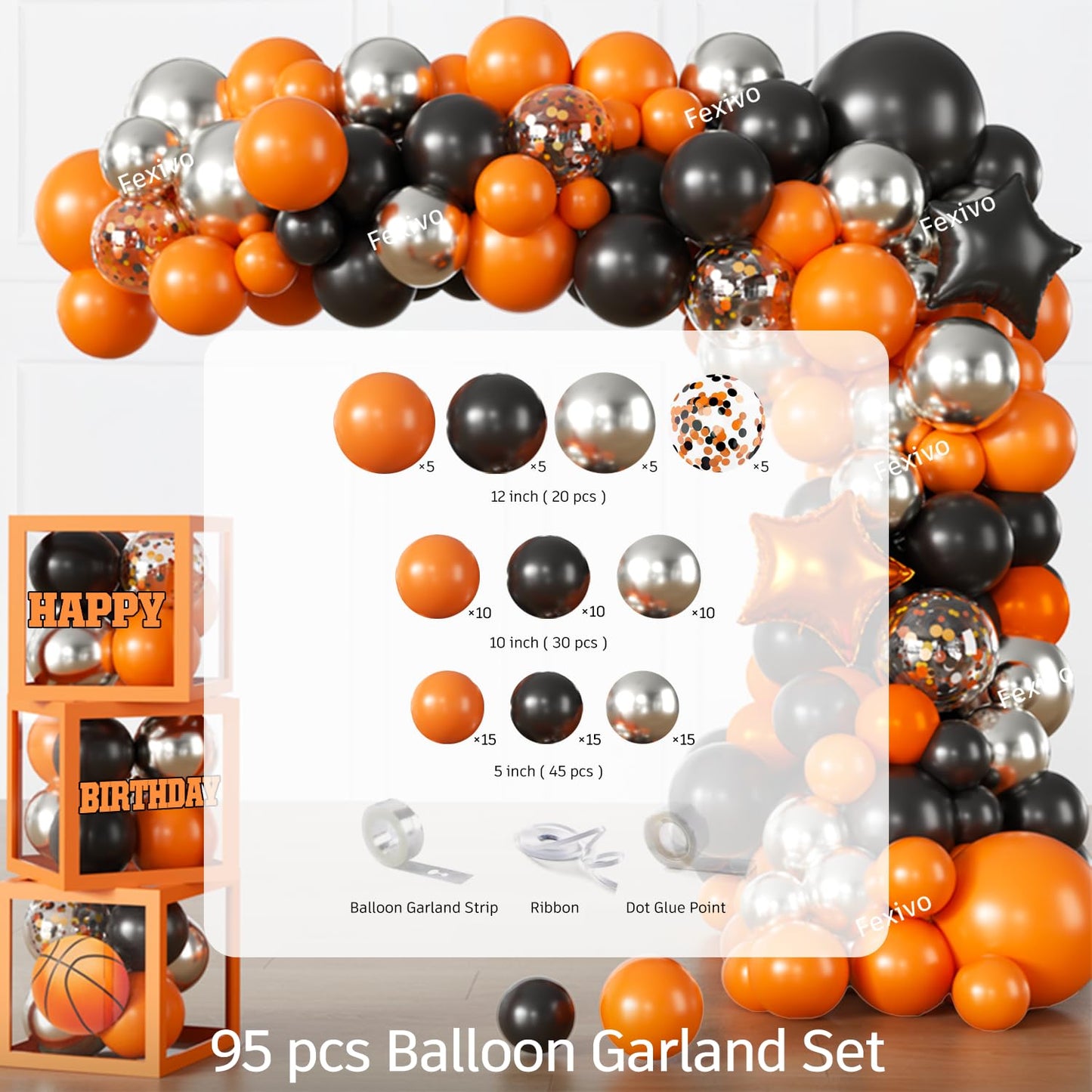Fexivo 241pcs Basketball Party Decorations, All-in-one Party Set with 20 Serves Disposable Plates, Banner, 2 Tablecloths, Backdrop for Basketball Birthday Party Decorations