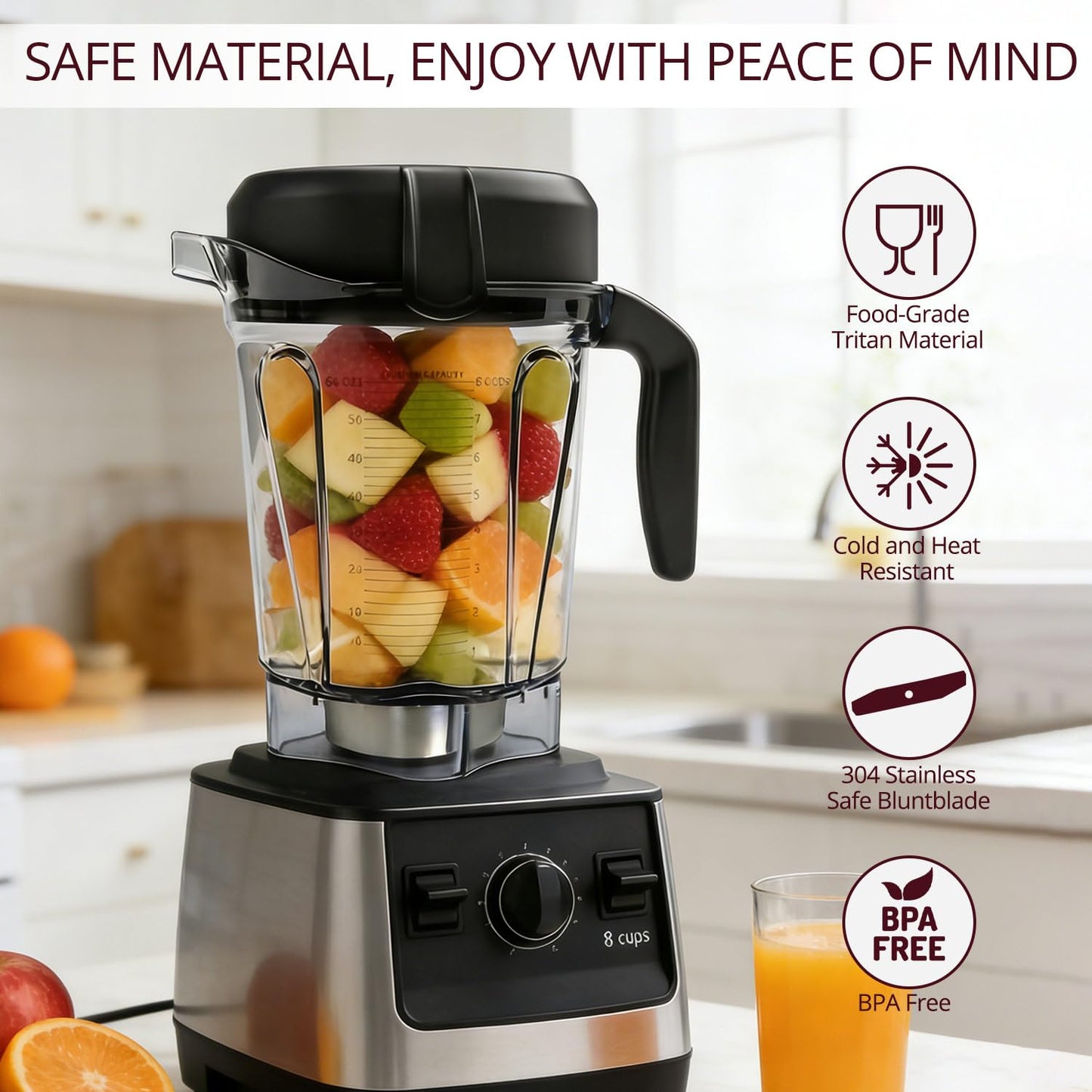 64oz Low-Profile Blender Pitcher Container, Compatible with Vitamix 5200 750 7500 6300 VM0102 VM0103 VM0197 E310 Classic/Explorian/Commercial Series, BPA-Free, Replacement Jar Cup