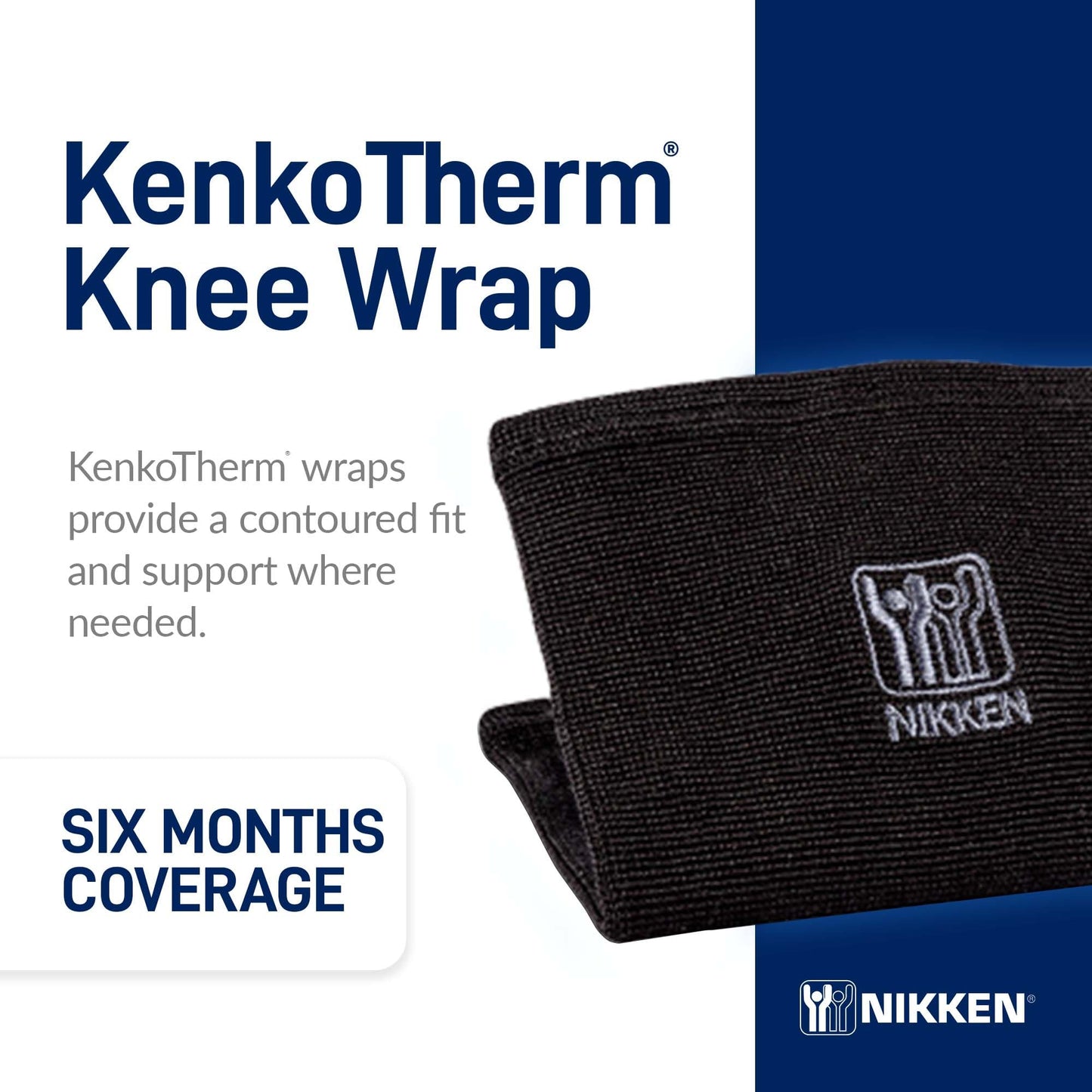 Nikken KenkoTherm - Knee Wrap Large 1834 - Black Stretch Support with Ceramic Reflective Fibers for Running, Weightlifting, Basketball - Men and Women