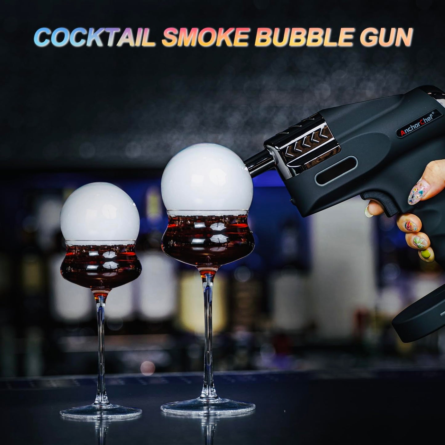 AnchorChef Cocktail Smoke Bubble Gun Set with 4 Aroma Flavour and Edible Bubbles -Aroma Blaster Gun Kit -for Bar/Home -for Whiskey, Bourbon, Rum, Tequila, Vodka -Gift for Men/Bartender/Father/Husband